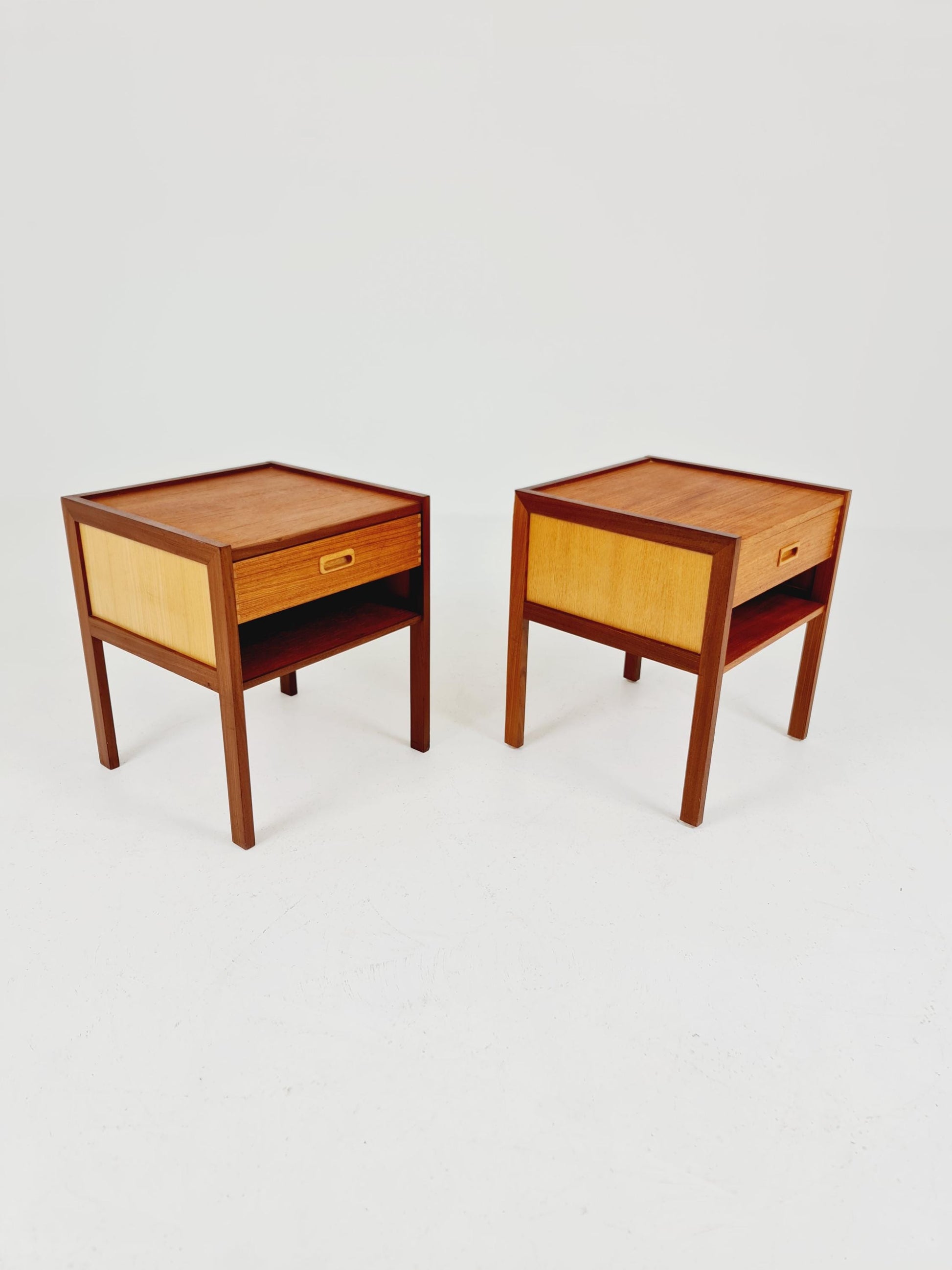 Mid century Danish teak & beech bedside tables/ nightstands by Arne Whal Iversen, set of 2