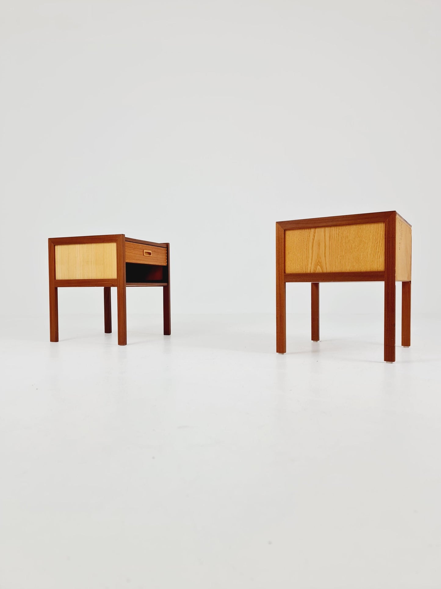 Mid century Danish teak & beech bedside tables/ nightstands by Arne Whal Iversen, set of 2