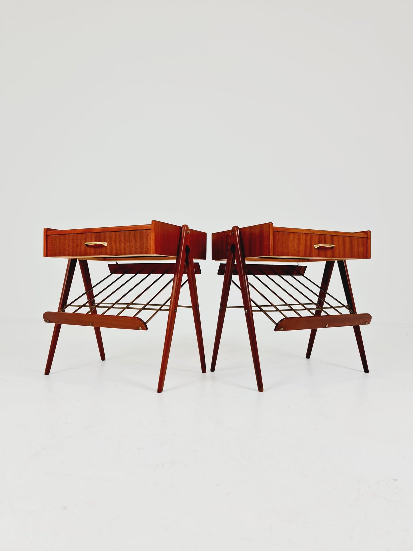 Danish MidCentury Mahogani and brass nightstands / bedside tables, 1960s