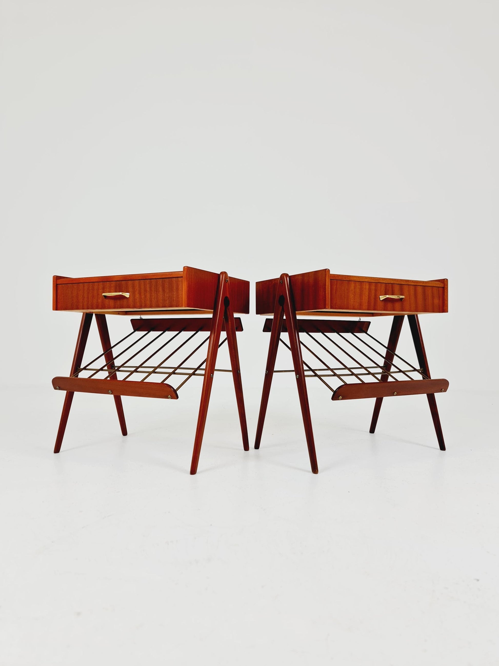 Danish MidCentury Mahogani and brass nightstands / bedside tables, 1960s