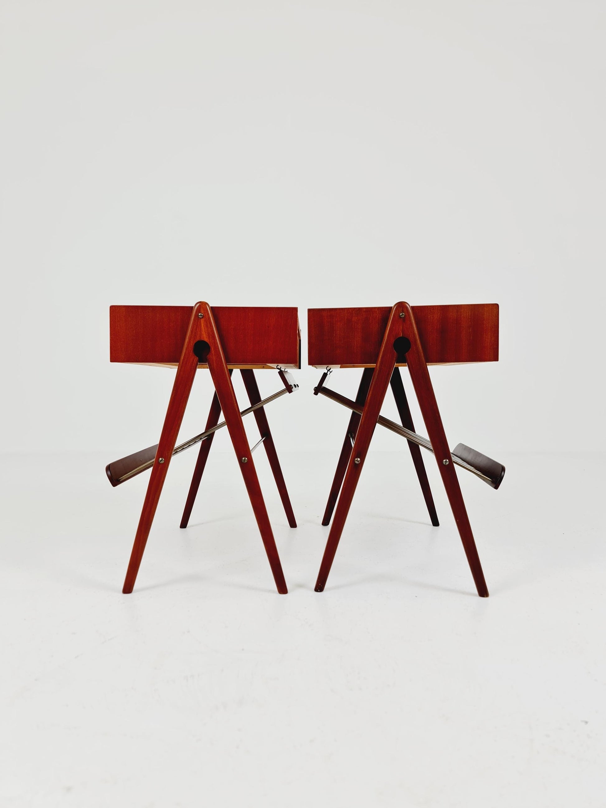 Danish MidCentury Mahogani and brass nightstands / bedside tables, 1960s