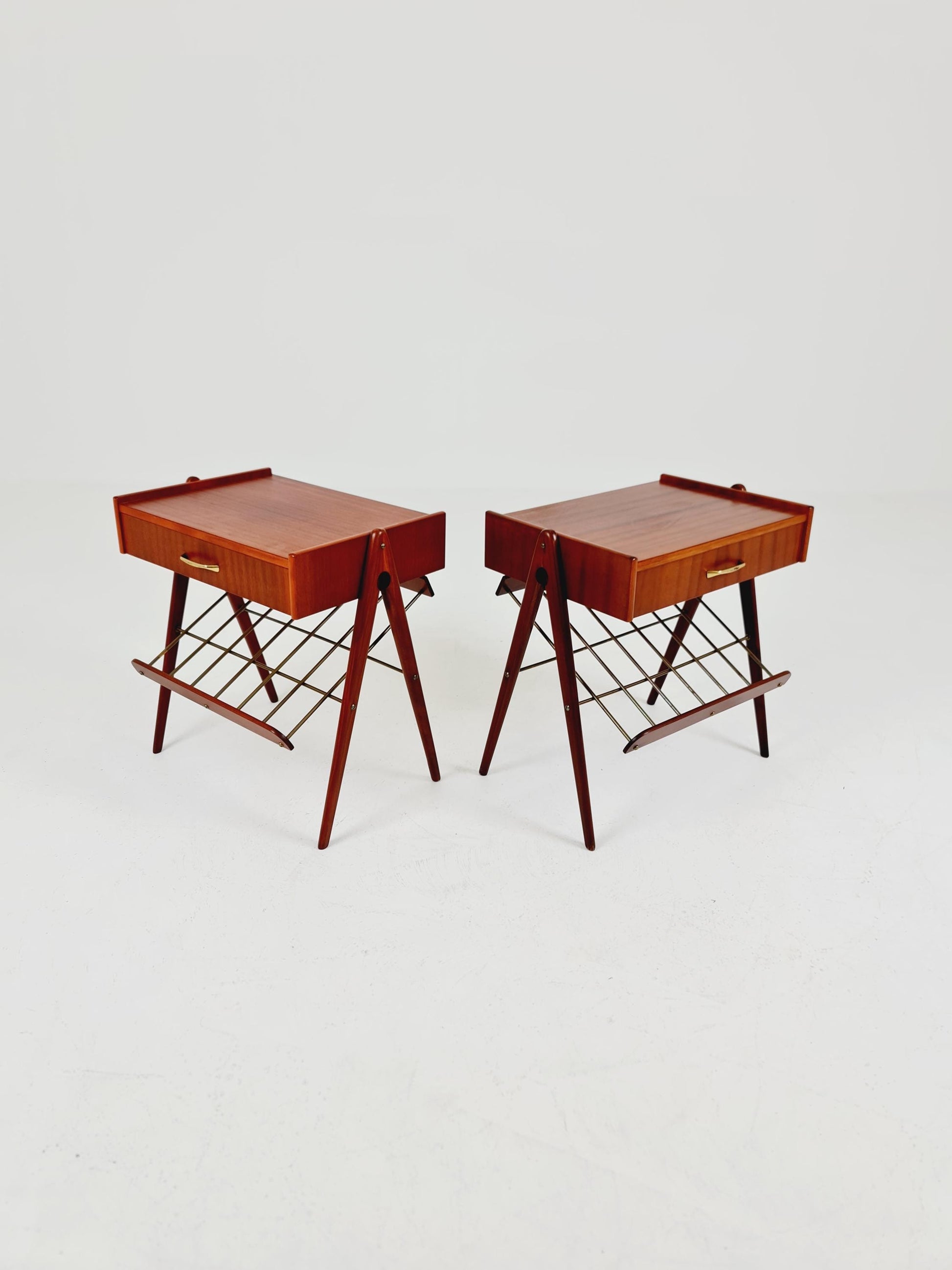 Danish MidCentury Mahogani and brass nightstands / bedside tables, 1960s