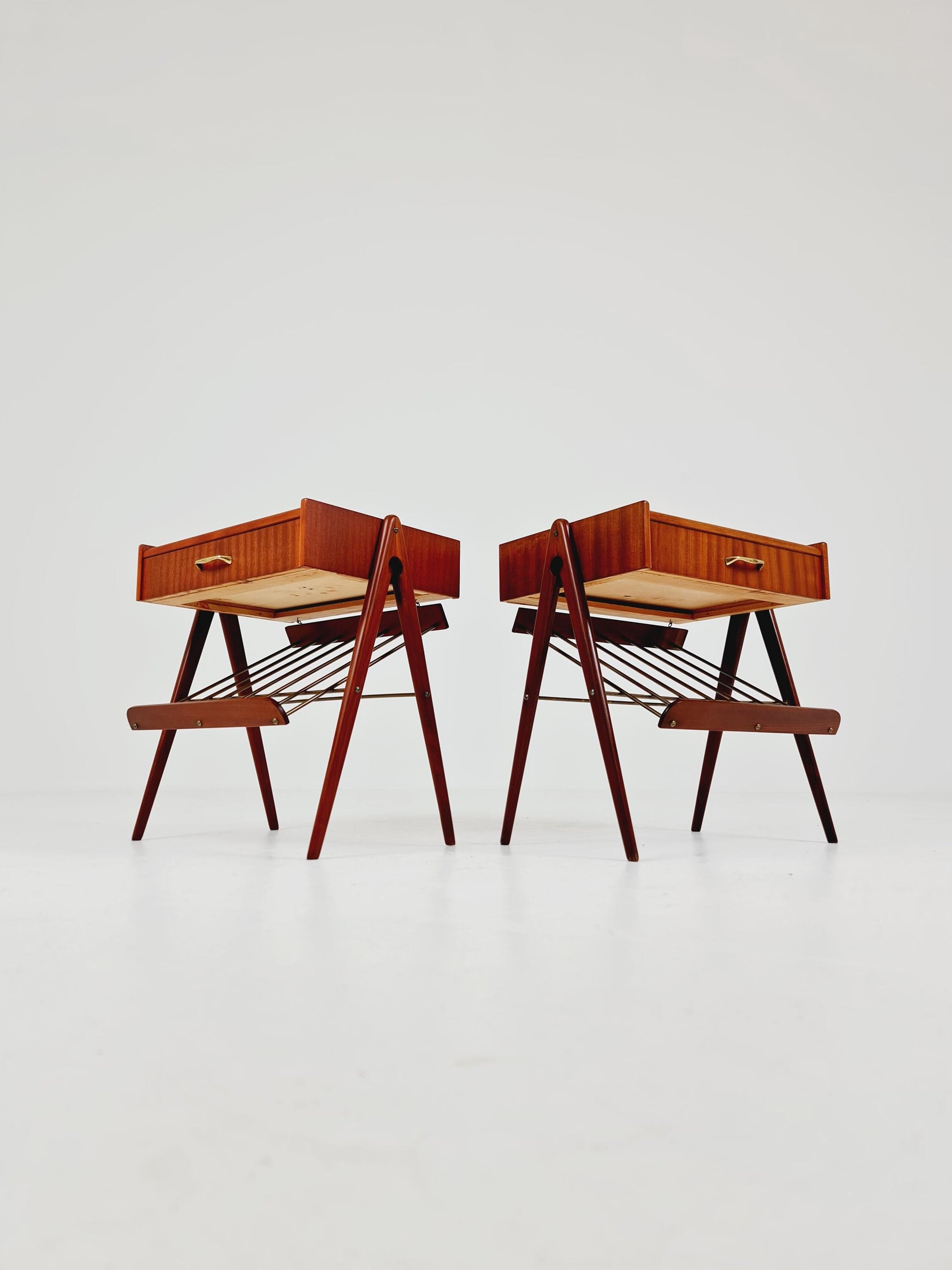 Danish MidCentury Mahogani and brass nightstands / bedside tables, 1960s