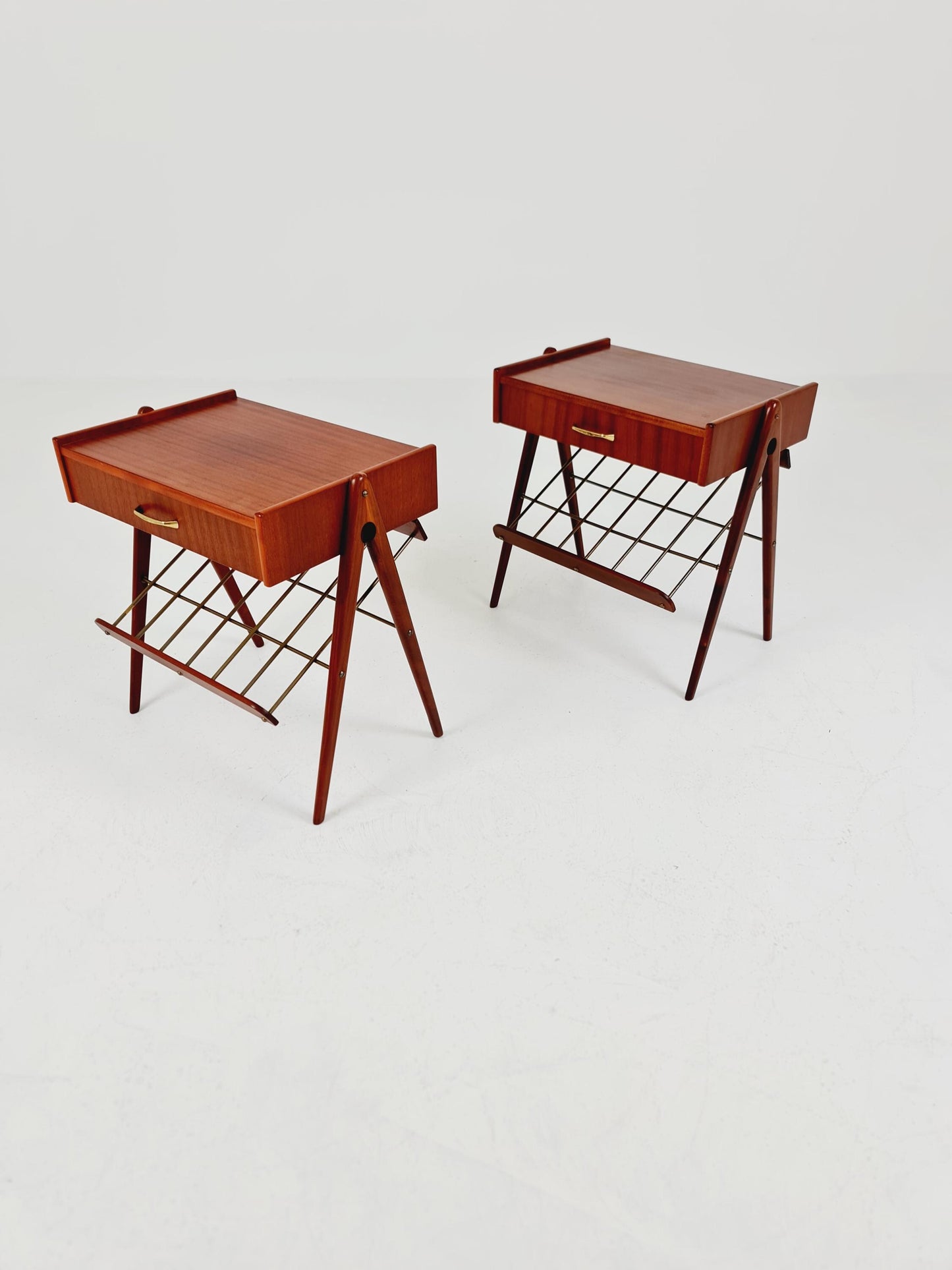 Danish MidCentury Mahogani and brass nightstands / bedside tables, 1960s