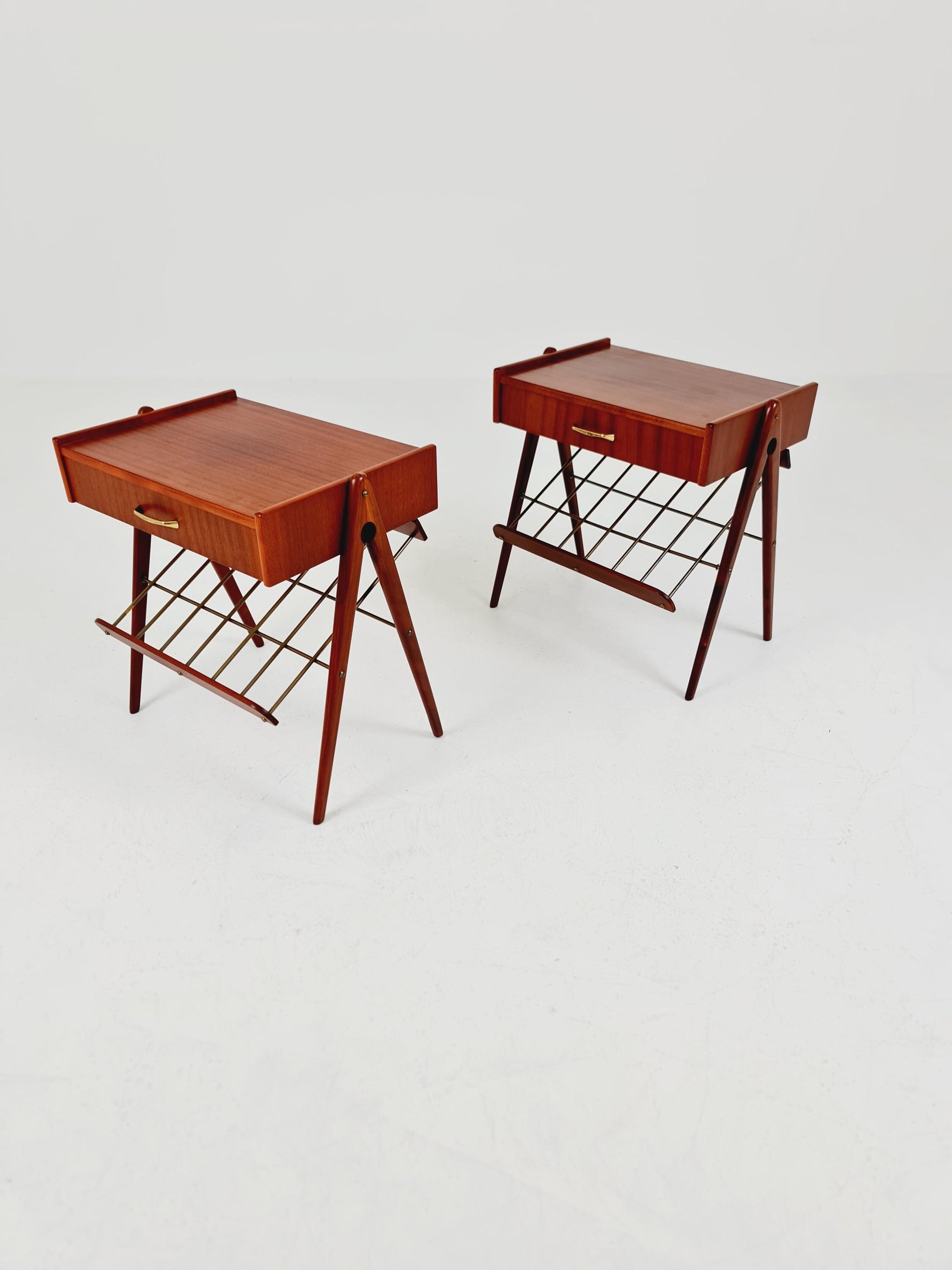 Danish MidCentury Mahogani and brass nightstands / bedside tables, 1960s