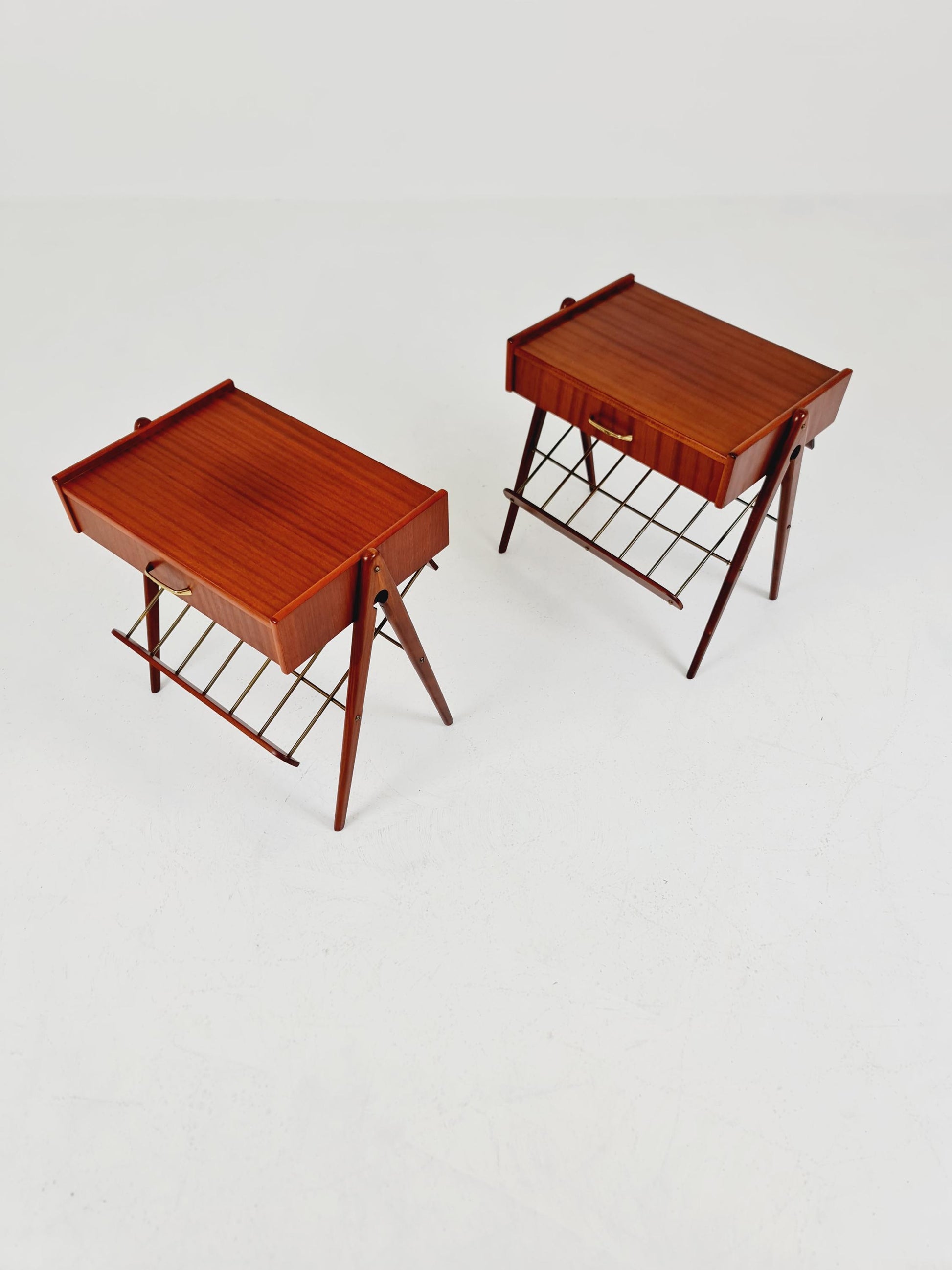Danish MidCentury Mahogani and brass nightstands / bedside tables, 1960s
