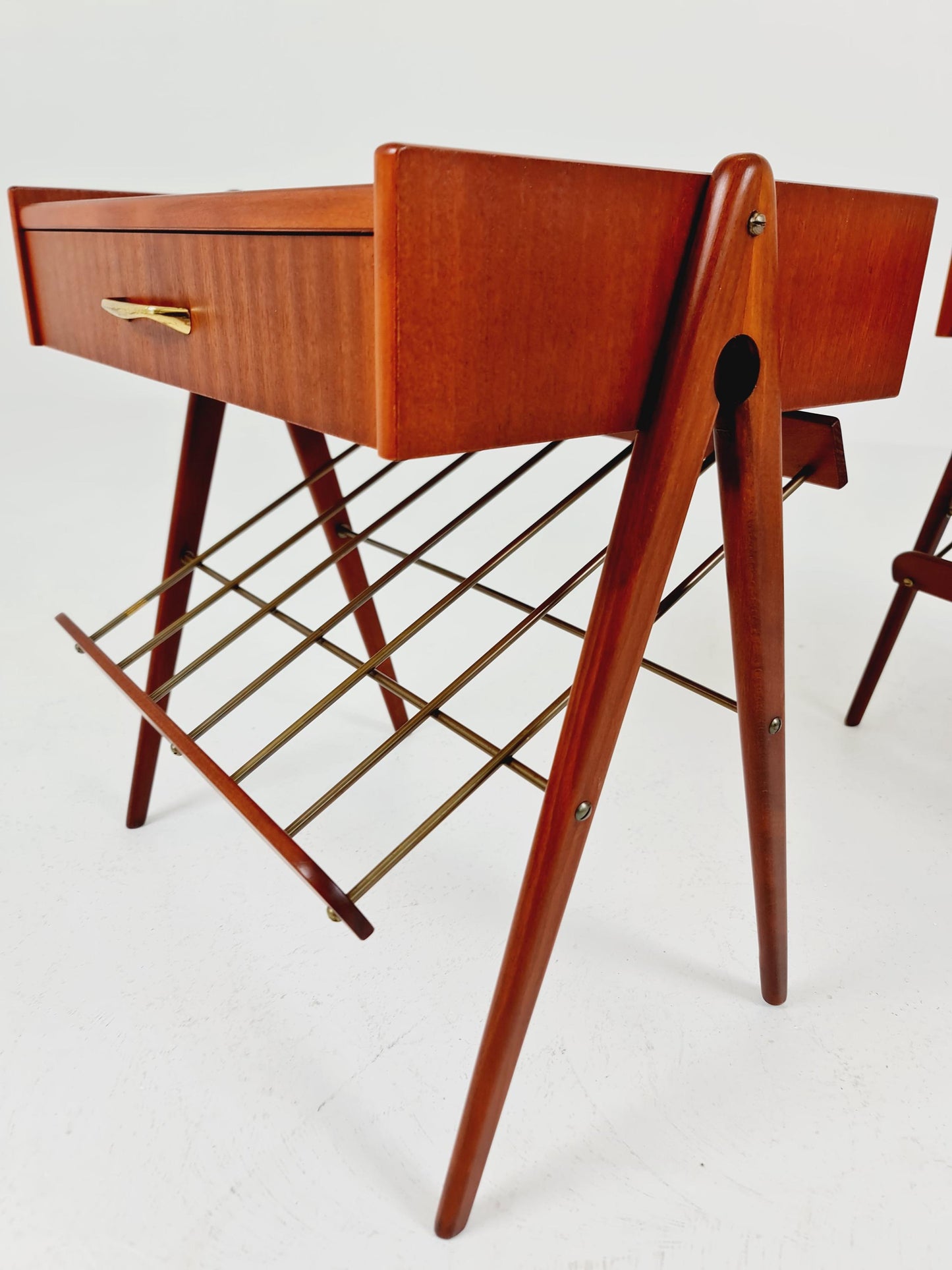 Danish MidCentury Mahogani and brass nightstands / bedside tables, 1960s
