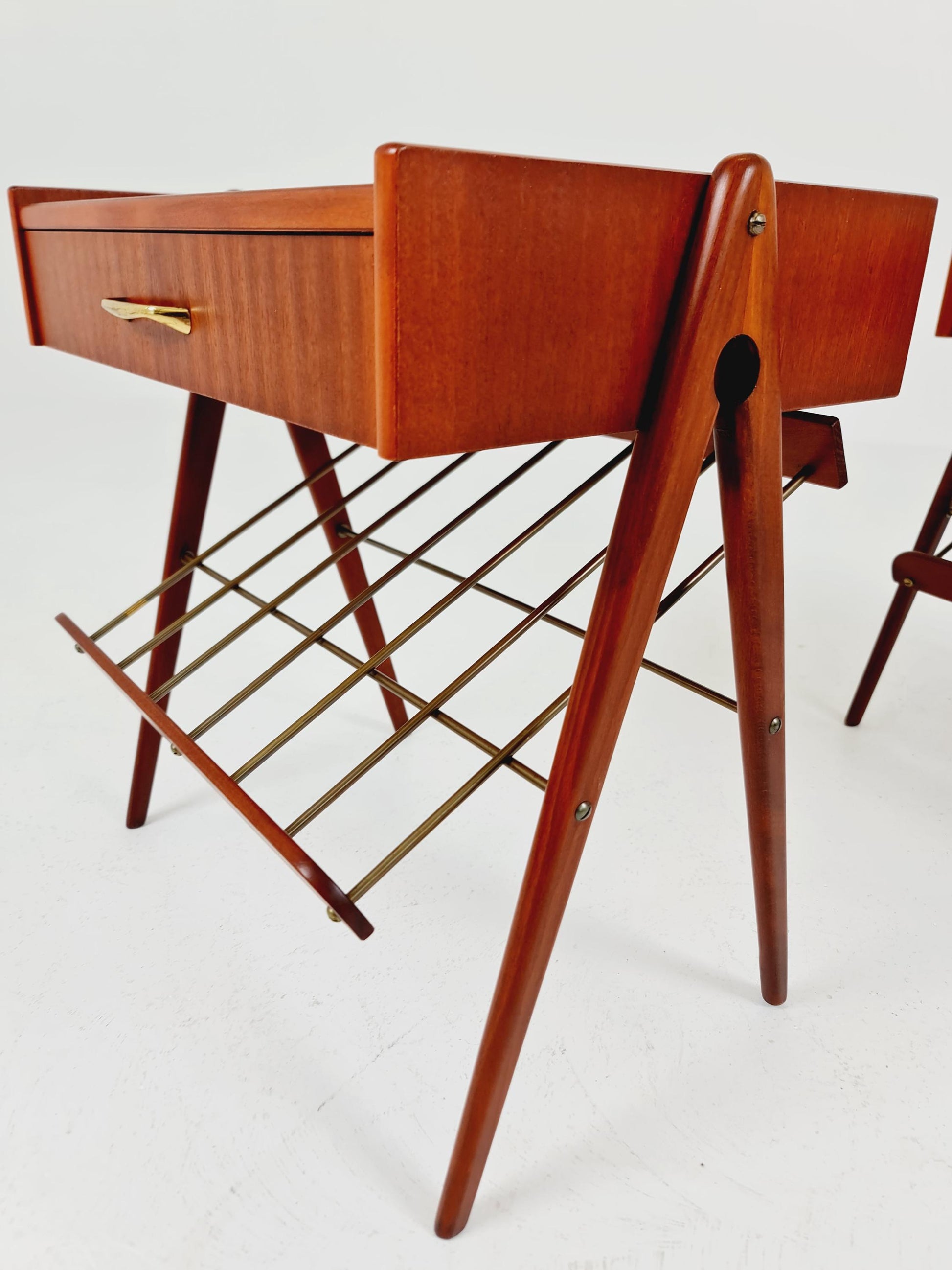 Danish MidCentury Mahogani and brass nightstands / bedside tables, 1960s