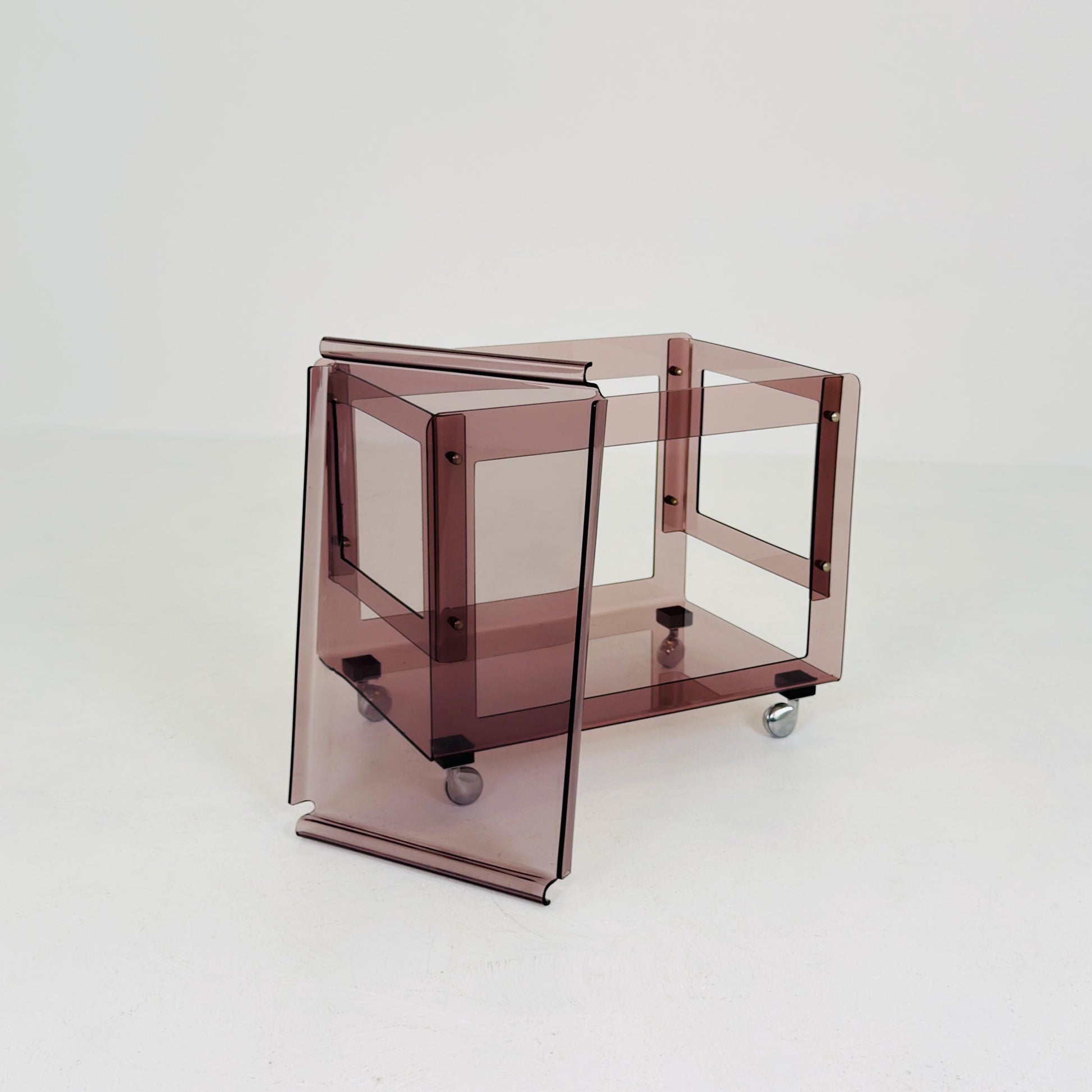 Space age Smoked Brown Plexiglass Trolley-side table by Michel Dumas for Roche Bobois 1970s