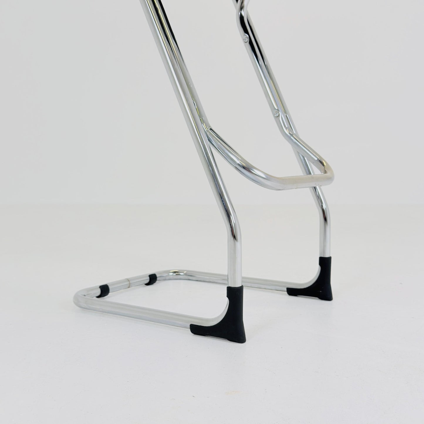 Mid-Century Italian Bar Stool | Chrome Tubular Steel & Black Faux Leather | 1980s Italy