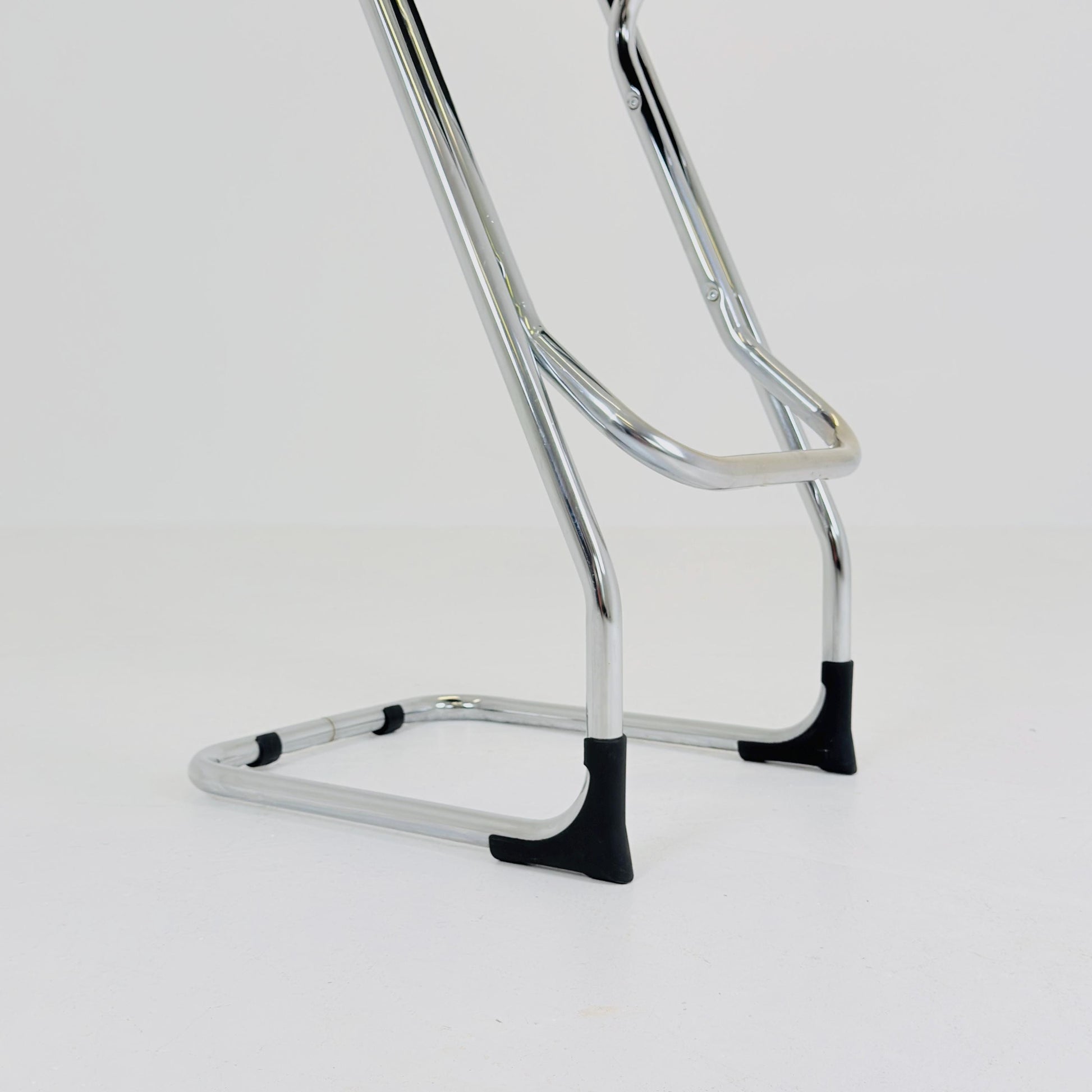 Mid-Century Italian Bar Stool | Chrome Tubular Steel & Black Faux Leather | 1980s Italy
