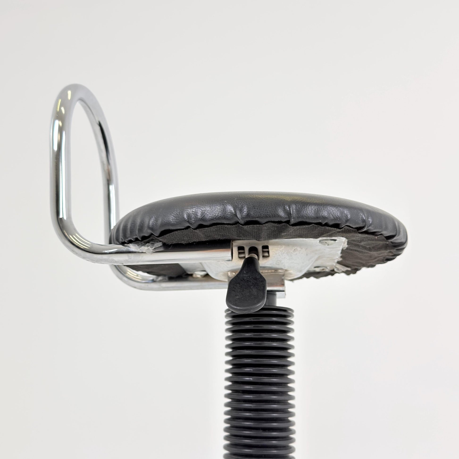 Mid-Century Italian Bar Stool | Chrome Tubular Steel & Black Faux Leather | 1980s Italy