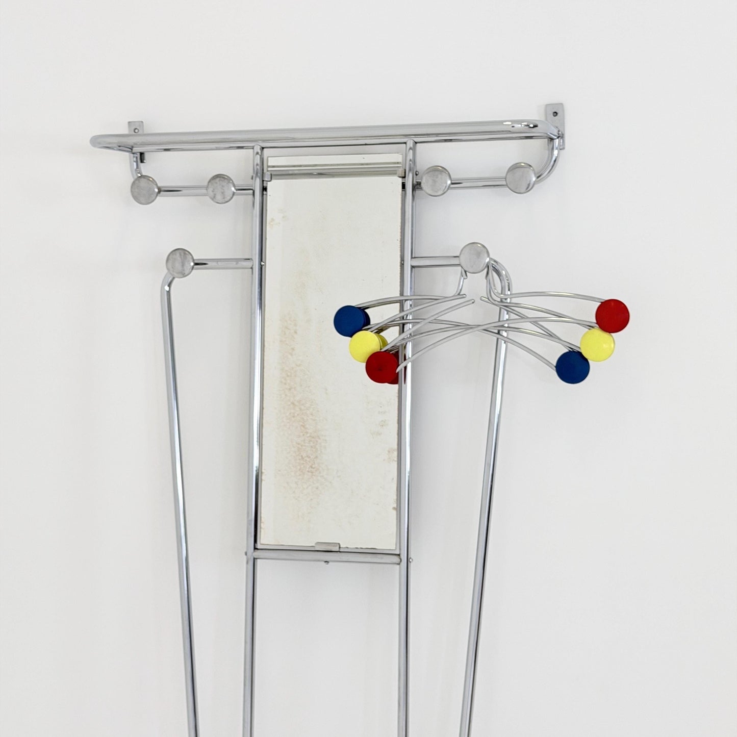 Mid-Century Bauhaus Art Deco Aluminum Hall Tree Vintage Coat Rack, Umbrella Stand & Mirror 1930s France