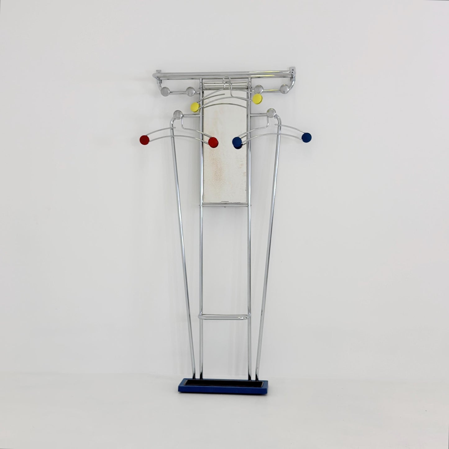Mid-Century Bauhaus Art Deco Aluminum Hall Tree Vintage Coat Rack, Umbrella Stand & Mirror 1930s France