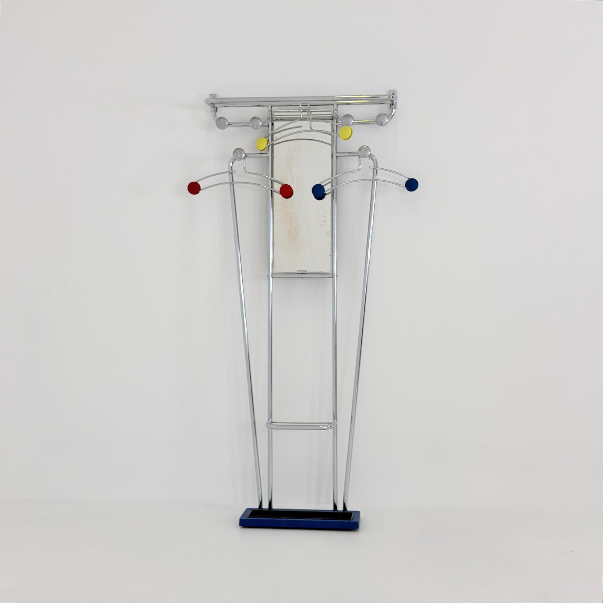 Mid-Century Bauhaus Art Deco Aluminum Hall Tree Vintage Coat Rack, Umbrella Stand & Mirror 1930s France