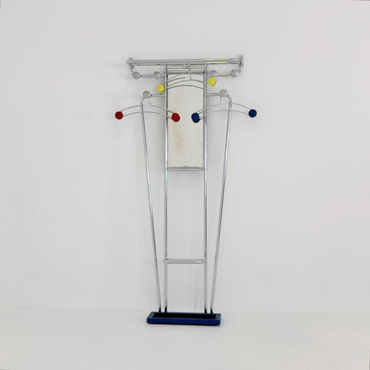 Mid-Century Bauhaus Art Deco Aluminum Hall Tree Vintage Coat Rack, Umbrella Stand & Mirror 1930s France
