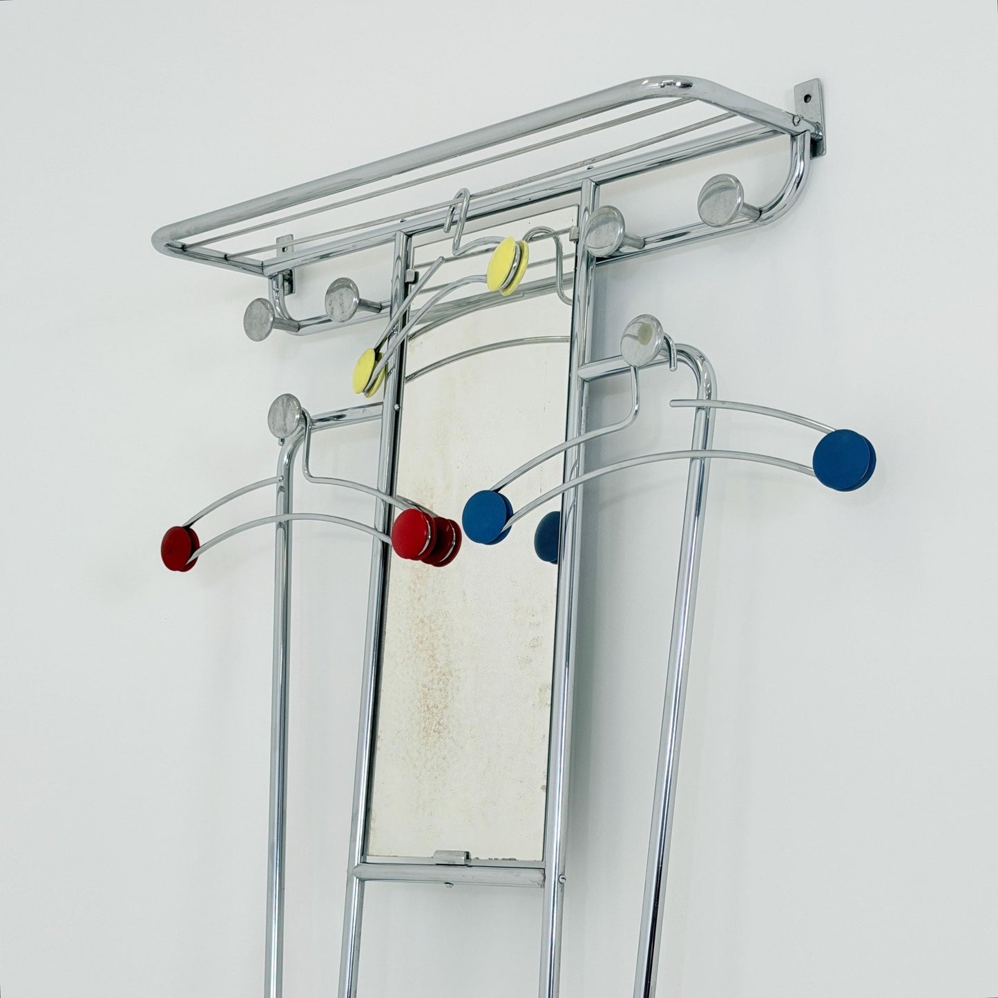 Mid-Century Bauhaus Art Deco Aluminum Hall Tree Vintage Coat Rack, Umbrella Stand & Mirror 1930s France