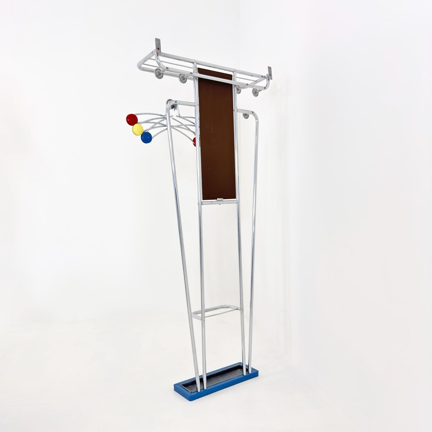 Mid-Century Bauhaus Art Deco Aluminum Hall Tree Vintage Coat Rack, Umbrella Stand & Mirror 1930s France