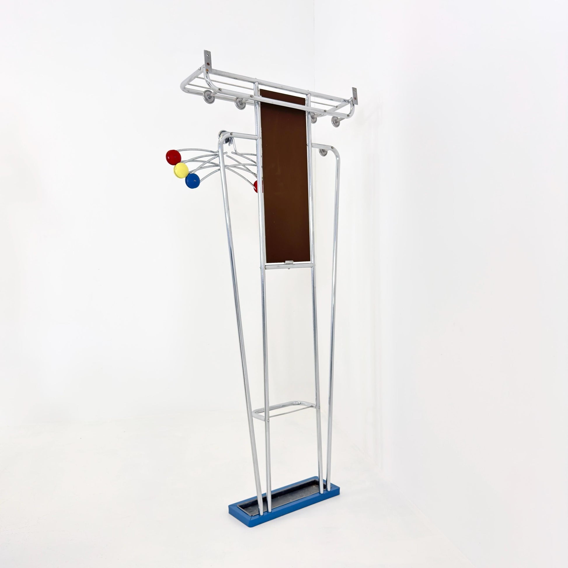 Mid-Century Bauhaus Art Deco Aluminum Hall Tree Vintage Coat Rack, Umbrella Stand & Mirror 1930s France