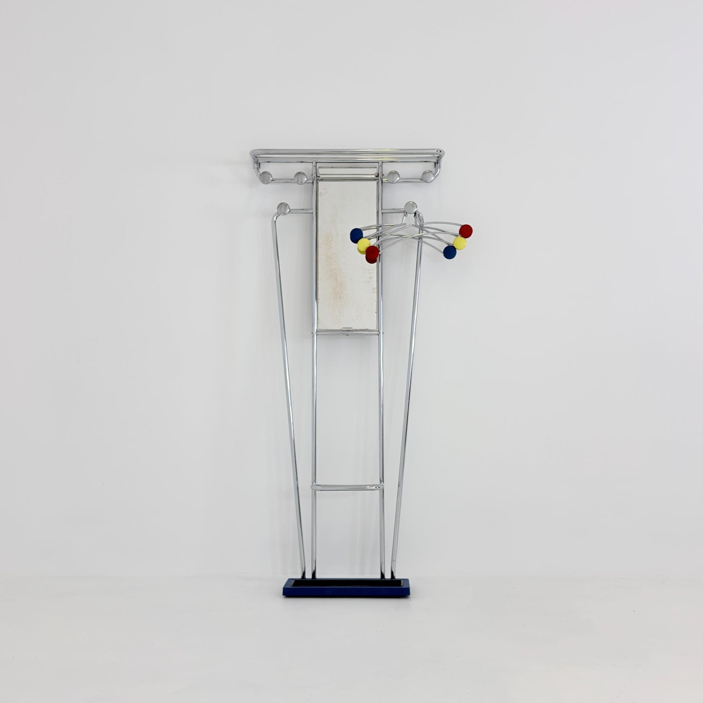 Mid-Century Bauhaus Art Deco Aluminum Hall Tree Vintage Coat Rack, Umbrella Stand & Mirror 1930s France