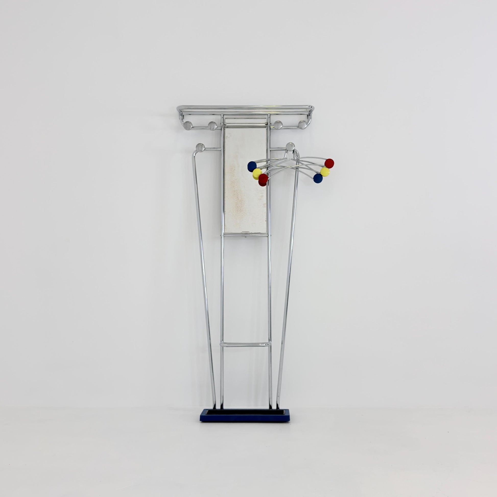Mid-Century Bauhaus Art Deco Aluminum Hall Tree Vintage Coat Rack, Umbrella Stand & Mirror 1930s France