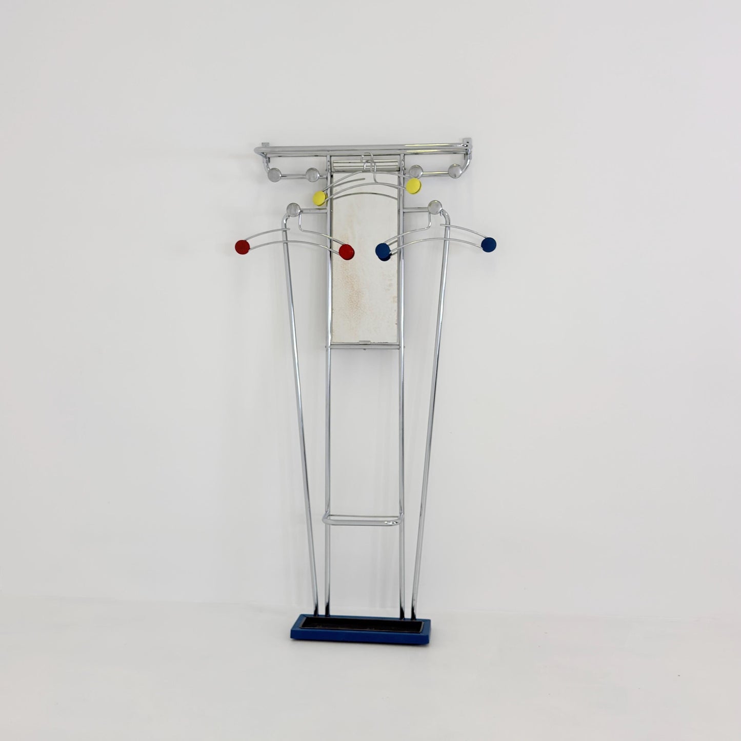 Mid-Century Bauhaus Art Deco Aluminum Hall Tree Vintage Coat Rack, Umbrella Stand & Mirror 1930s France