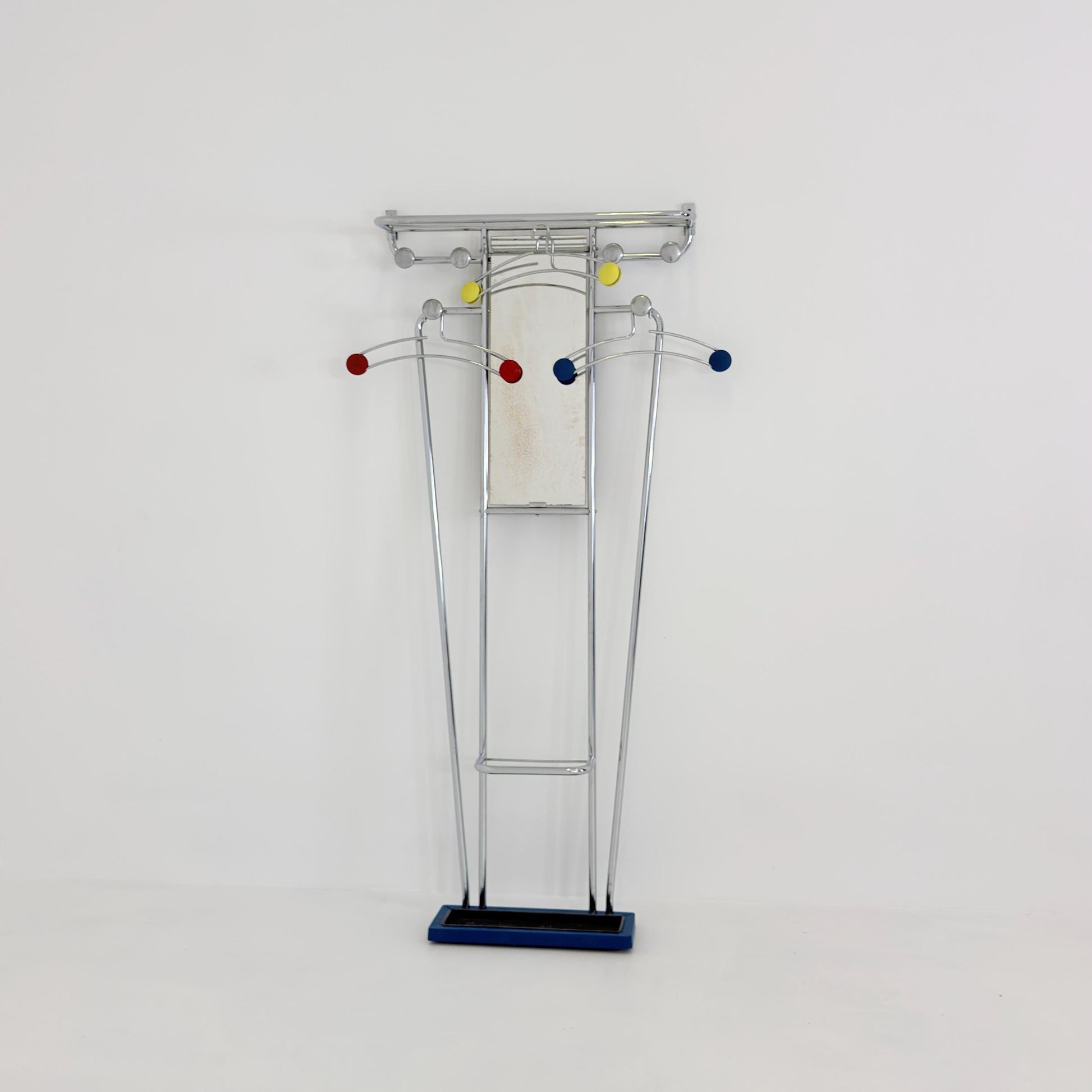 Mid-Century Bauhaus Art Deco Aluminum Hall Tree Vintage Coat Rack, Umbrella Stand & Mirror 1930s France
