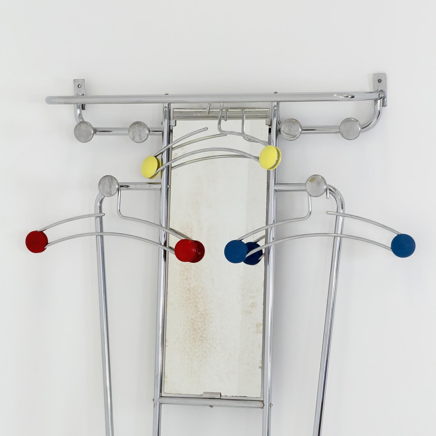 Mid-Century Bauhaus Art Deco Aluminum Hall Tree Vintage Coat Rack, Umbrella Stand & Mirror 1930s France