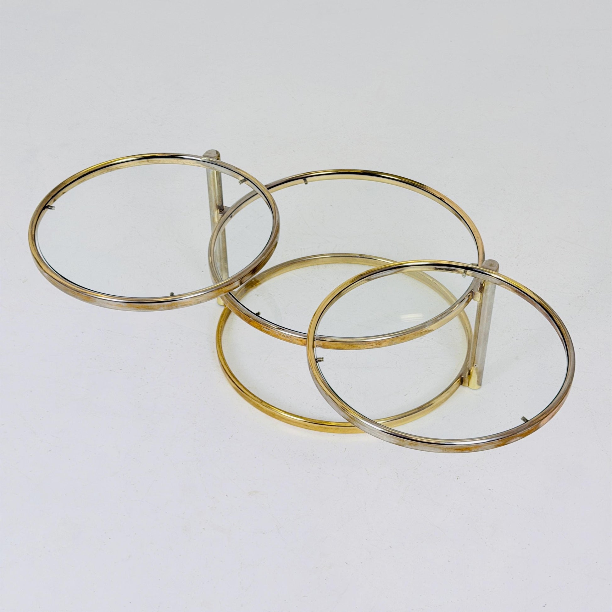 Mid-Century Bauhaus Brass & Glass 3-Tier Swivel Coffee Table | Milo Baughman Style | 1980s Italy