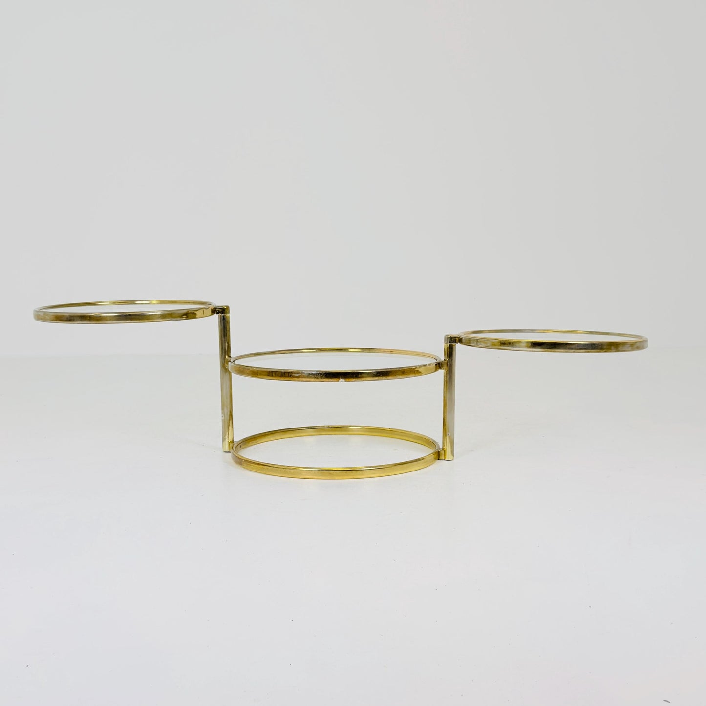 Mid-Century Bauhaus Brass & Glass 3-Tier Swivel Coffee Table | Milo Baughman Style | 1980s Italy