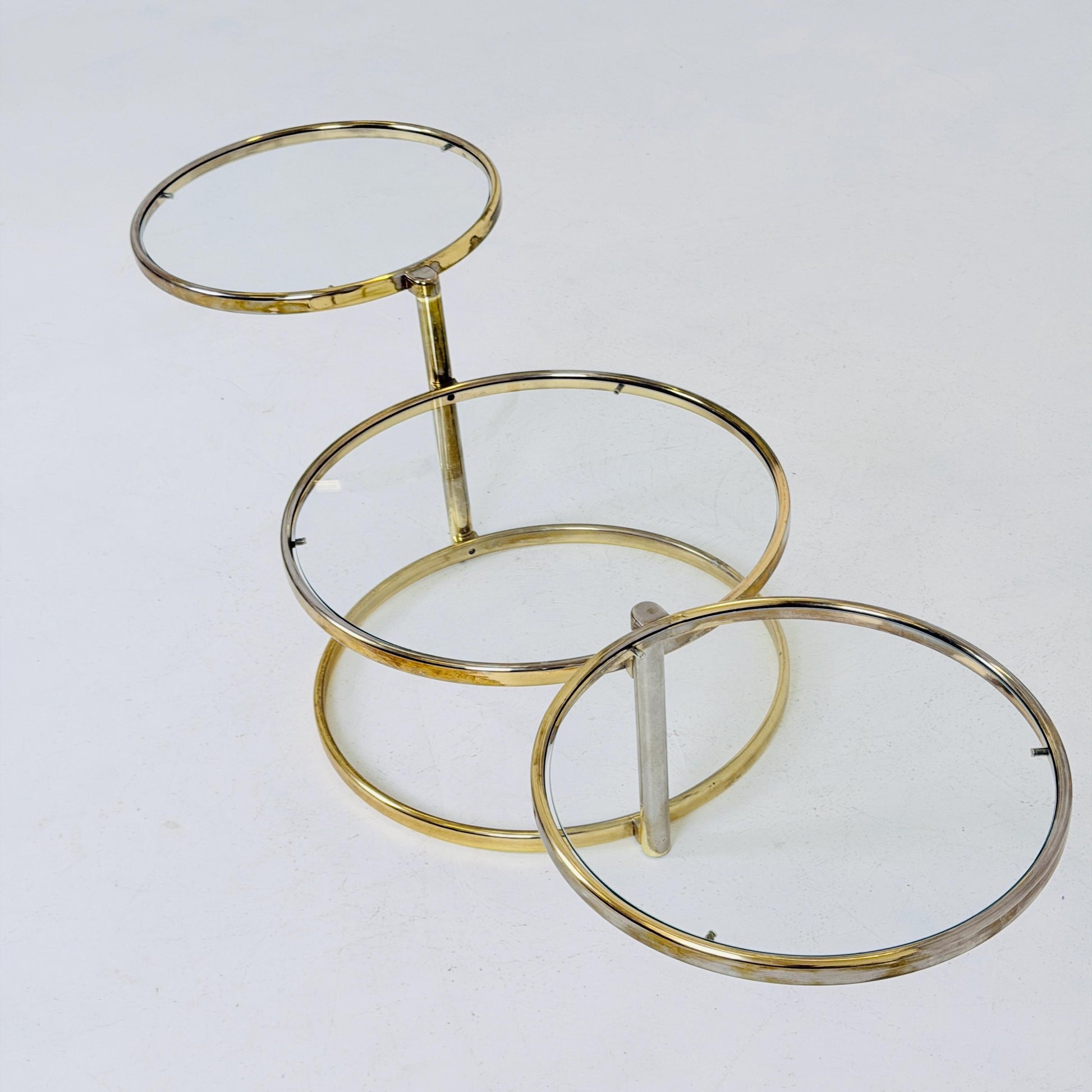 Mid-Century Bauhaus Brass & Glass 3-Tier Swivel Coffee Table | Milo Baughman Style | 1980s Italy