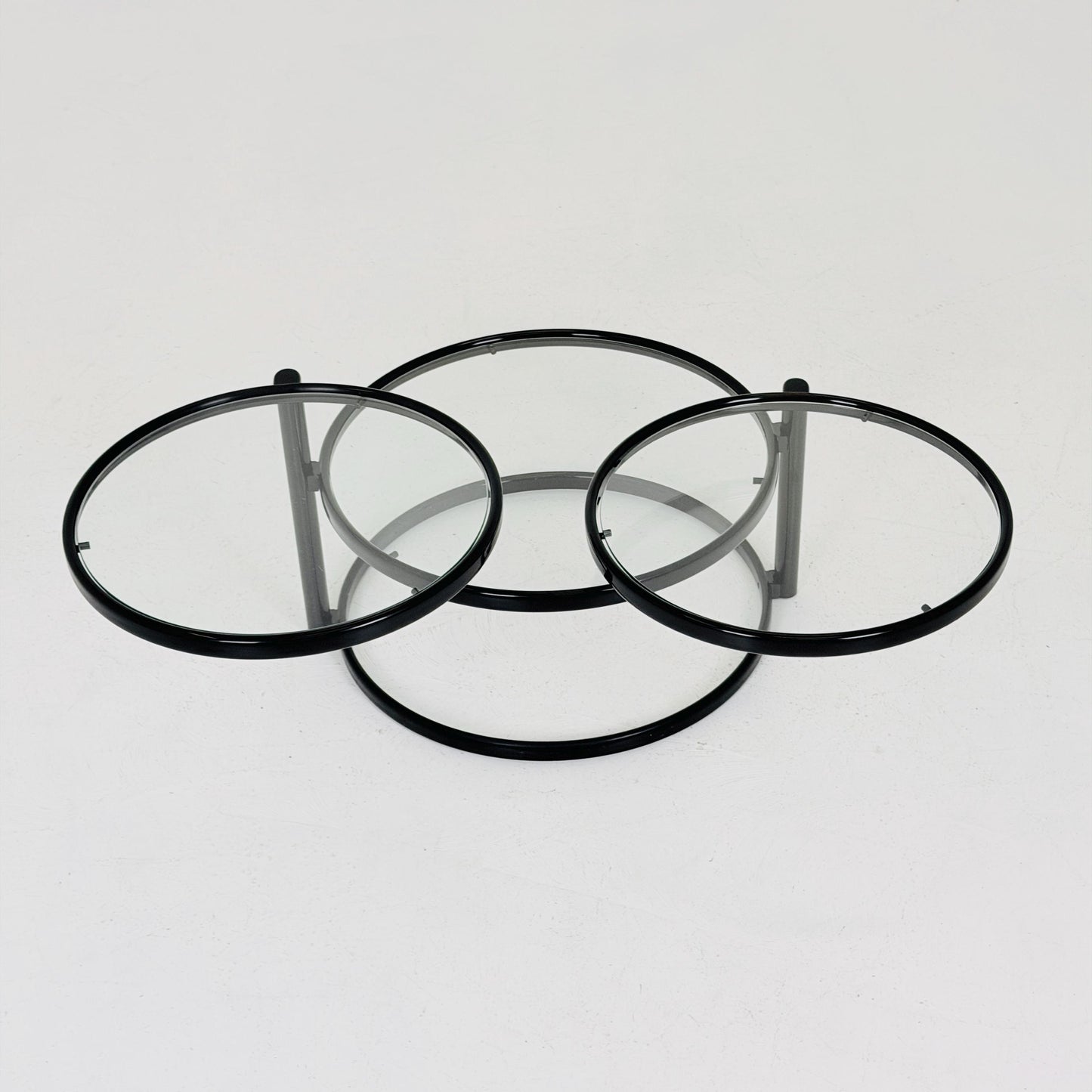 Mid-Century Bauhaus black & Glass 3-Tier Swivel Coffee Table | Milo Baughman Style | 1980s Italy