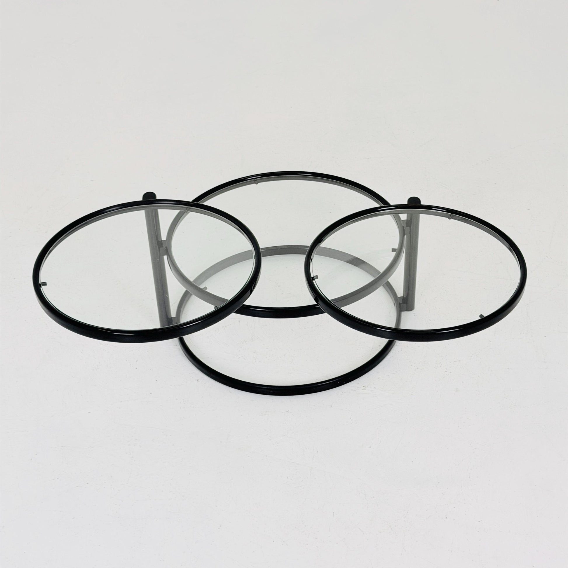 Mid-Century Bauhaus black & Glass 3-Tier Swivel Coffee Table | Milo Baughman Style | 1980s Italy