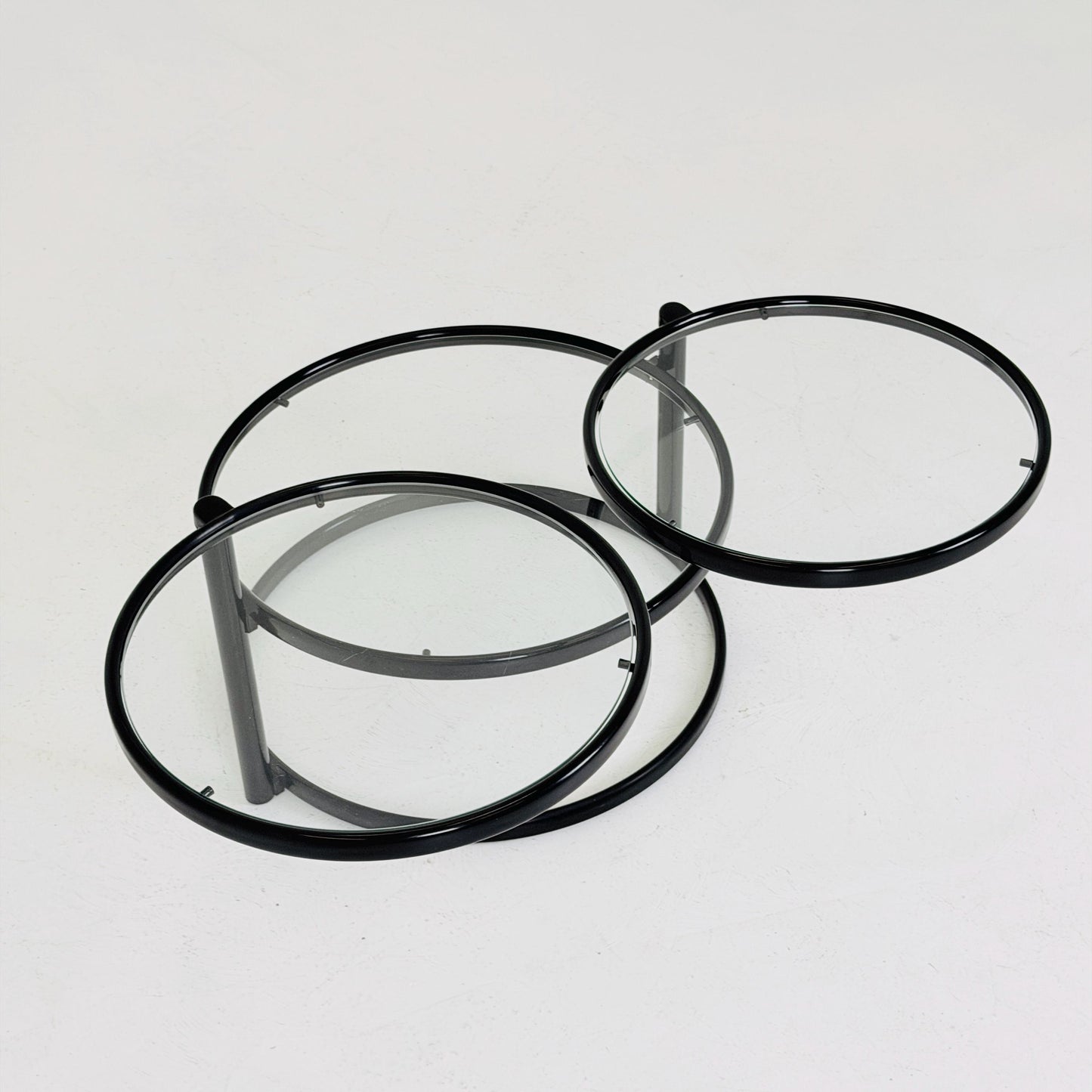Mid-Century Bauhaus black & Glass 3-Tier Swivel Coffee Table | Milo Baughman Style | 1980s Italy