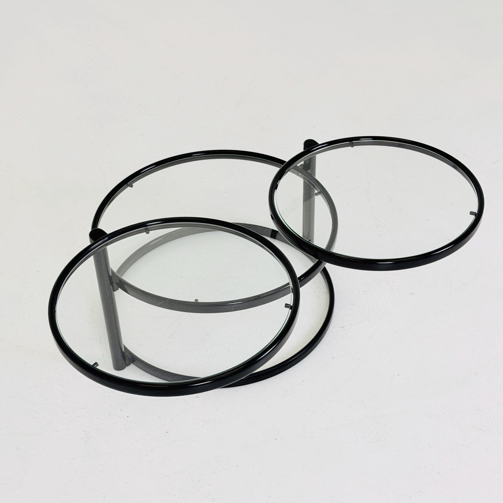 Mid-Century Bauhaus black & Glass 3-Tier Swivel Coffee Table | Milo Baughman Style | 1980s Italy