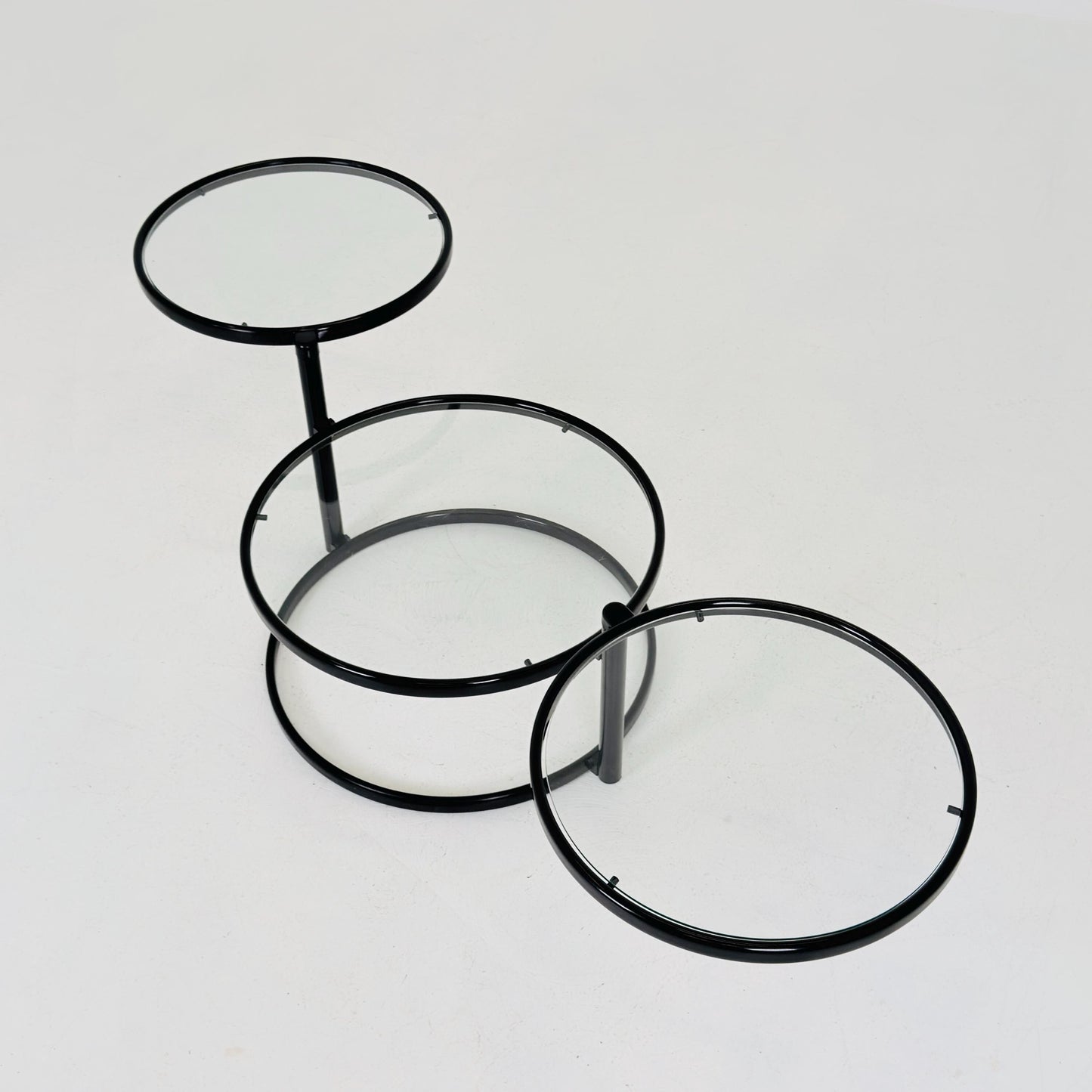 Mid-Century Bauhaus black & Glass 3-Tier Swivel Coffee Table | Milo Baughman Style | 1980s Italy
