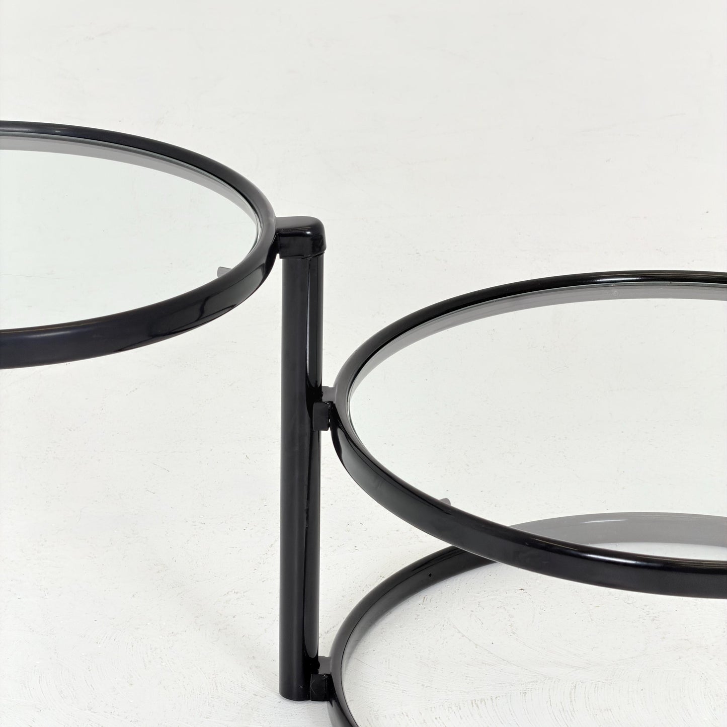 Mid-Century Bauhaus black & Glass 3-Tier Swivel Coffee Table | Milo Baughman Style | 1980s Italy