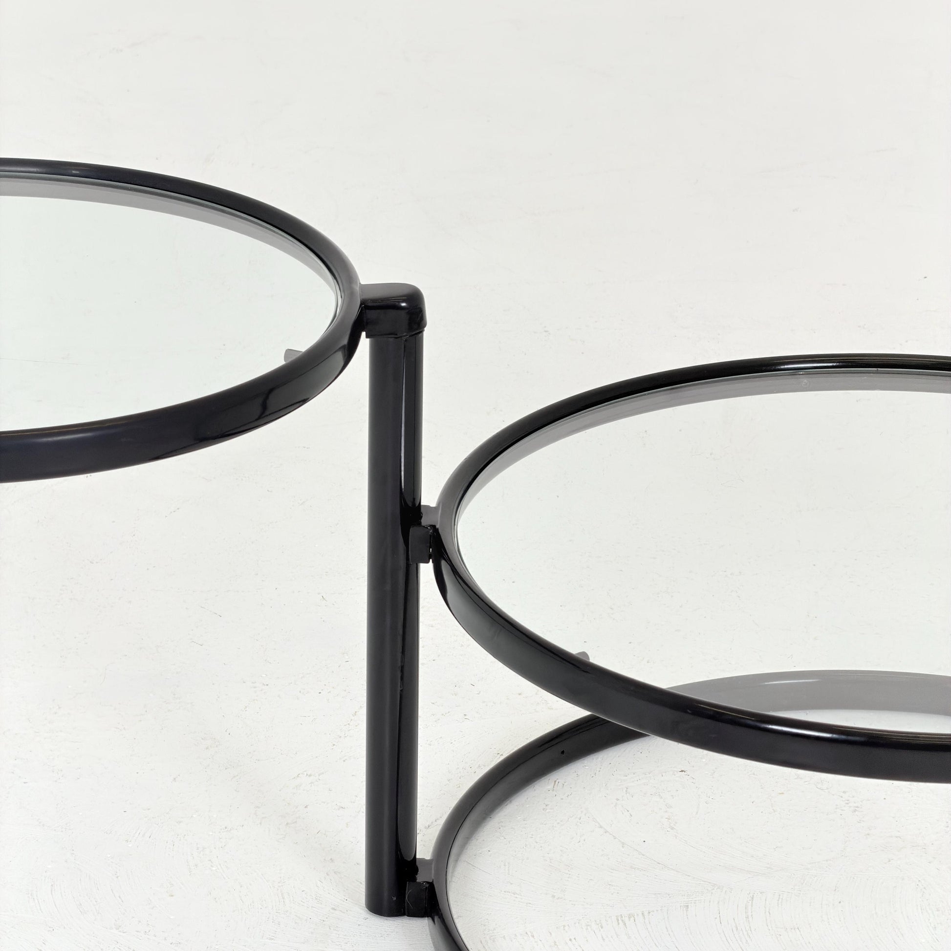 Mid-Century Bauhaus black & Glass 3-Tier Swivel Coffee Table | Milo Baughman Style | 1980s Italy