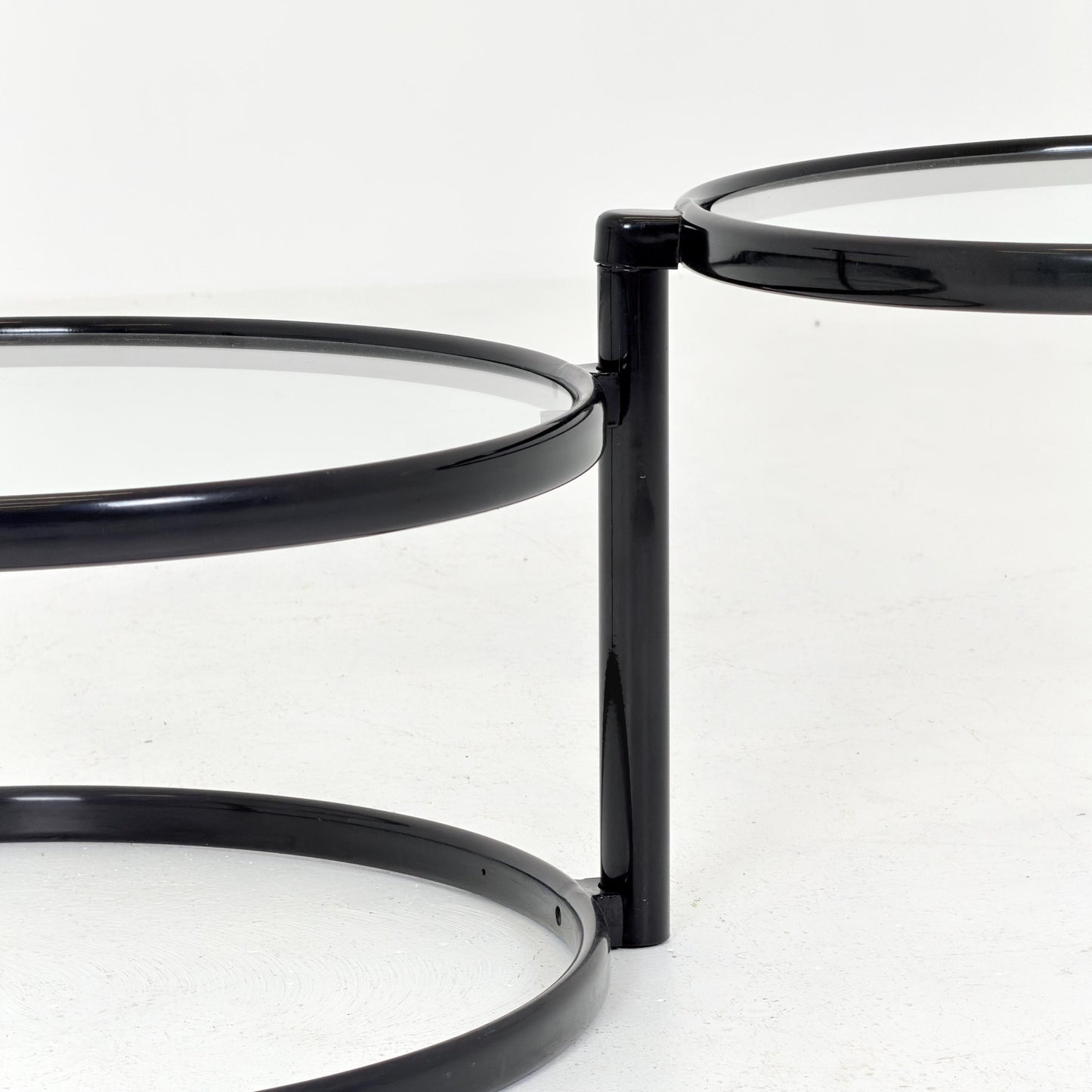 Mid-Century Bauhaus black & Glass 3-Tier Swivel Coffee Table | Milo Baughman Style | 1980s Italy
