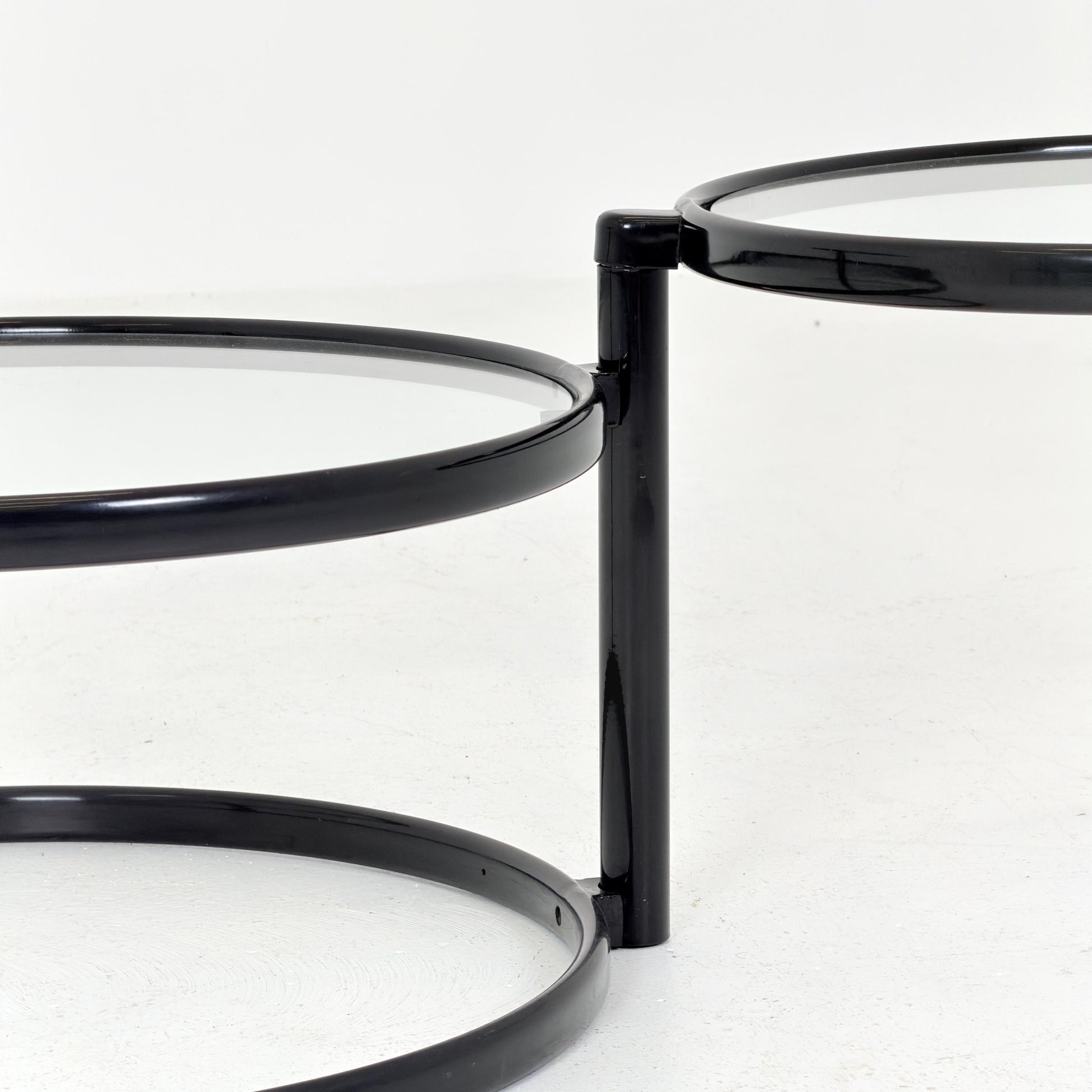 Mid-Century Bauhaus black & Glass 3-Tier Swivel Coffee Table | Milo Baughman Style | 1980s Italy