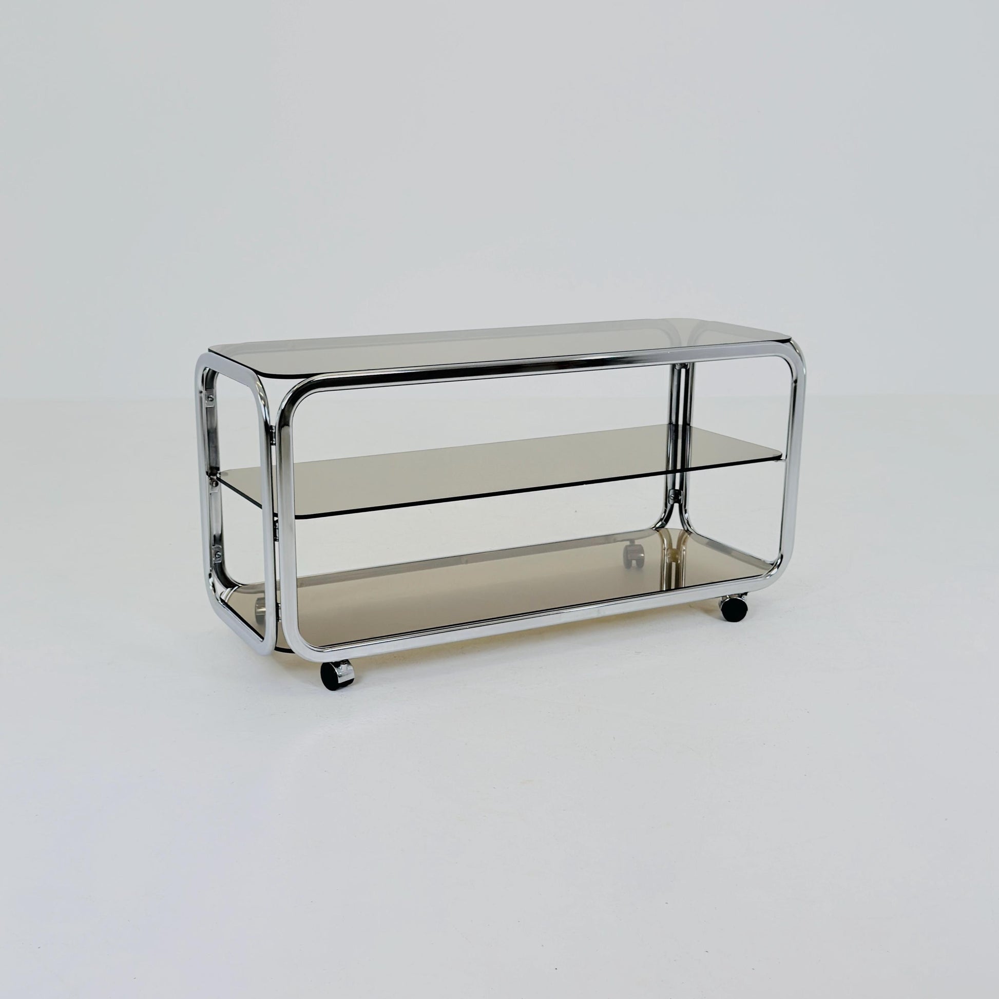Mid-Century Chrome & Smoked Glass Serving Trolley | coffee table - console 1980s Italy