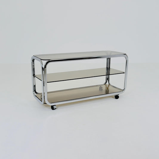 Mid-Century Chrome & Smoked Glass Serving Trolley | coffee table - console 1980s Italy