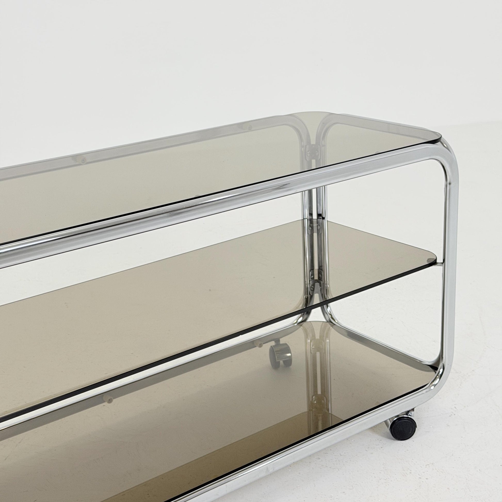 Mid-Century Chrome & Smoked Glass Serving Trolley | coffee table - console 1980s Italy