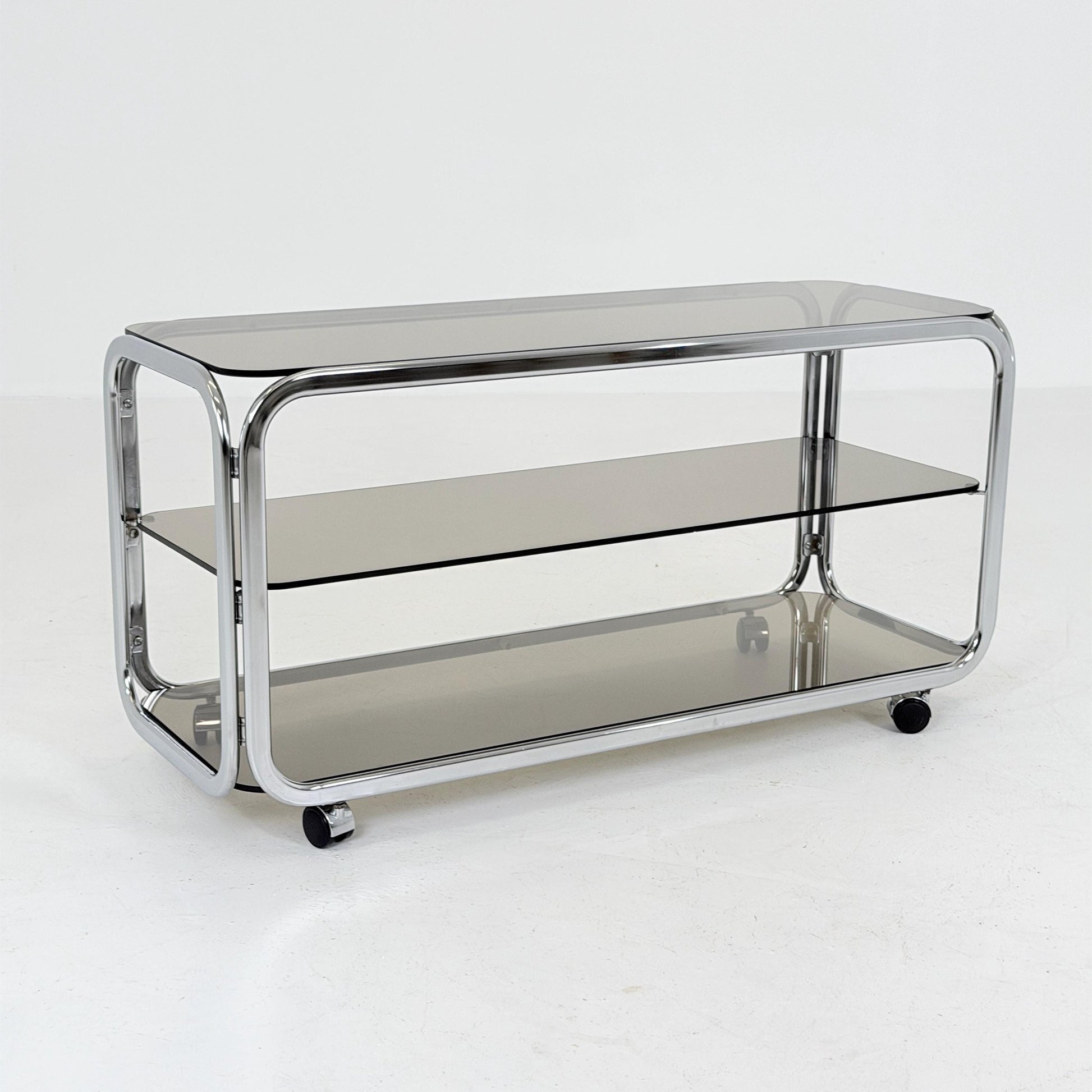 Mid-Century Chrome & Smoked Glass Serving Trolley | coffee table - console 1980s Italy