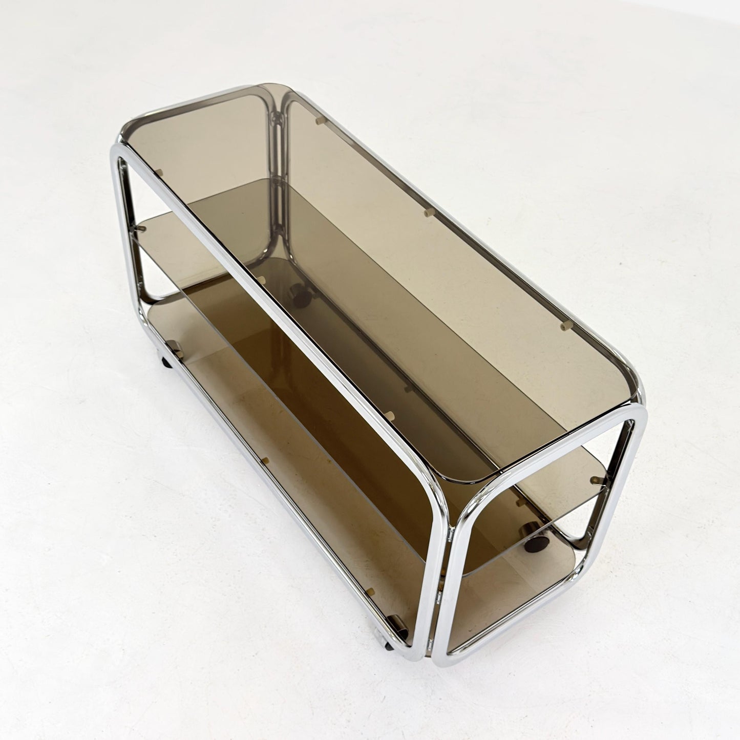Mid-Century Chrome & Smoked Glass Serving Trolley | coffee table - console 1980s Italy