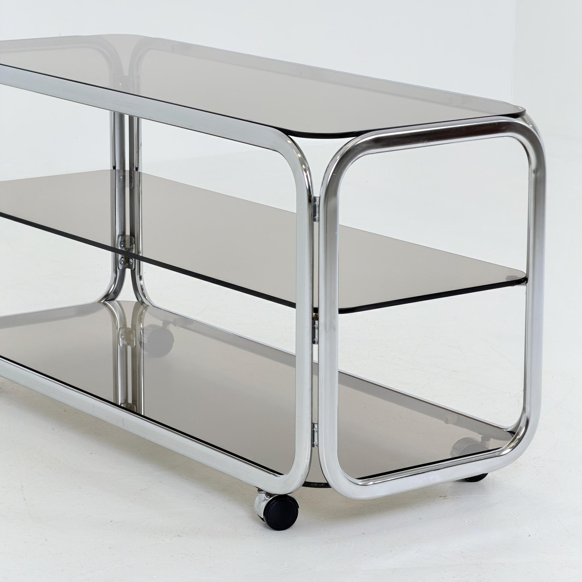 Mid-Century Chrome & Smoked Glass Serving Trolley | coffee table - console 1980s Italy