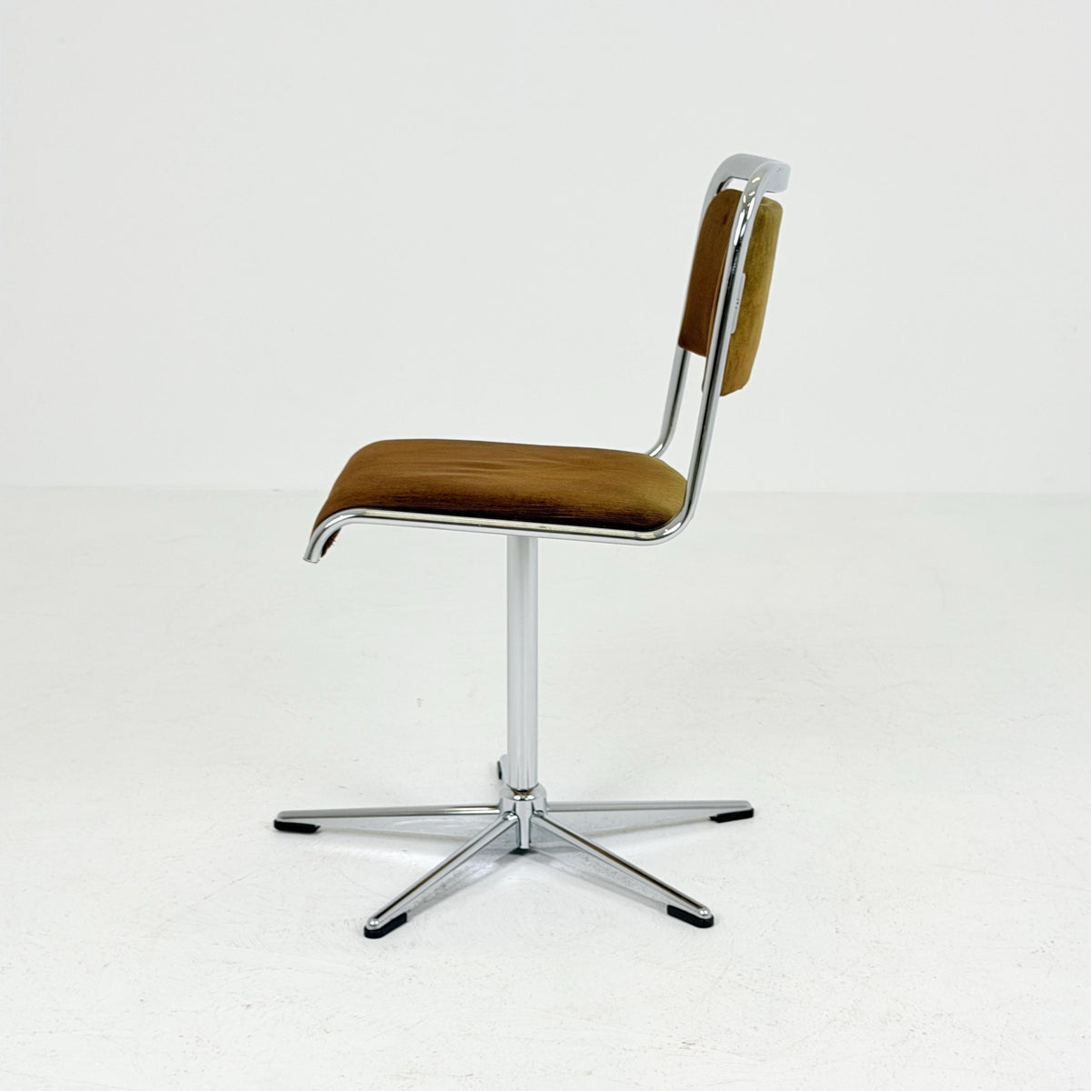 Mid-Century Space Age Swivel Dining Chair by EKA, Chrome & Brown fabric , Germany 1970s