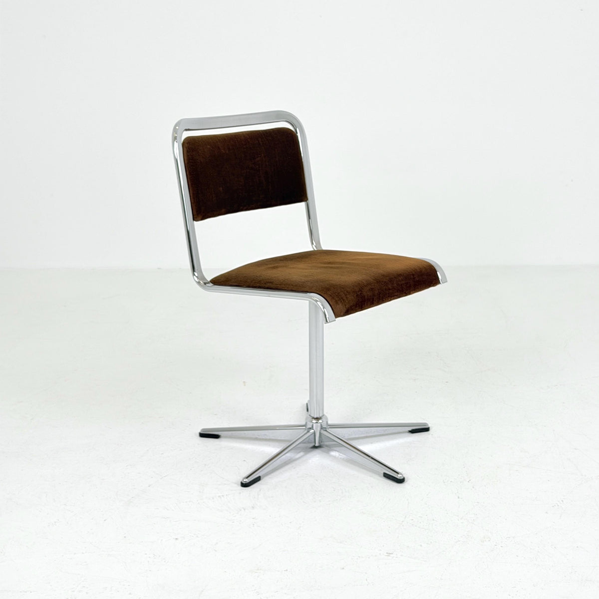 Mid-Century Space Age Swivel Dining Chair by EKA, Chrome & Brown fabric , Germany 1970s