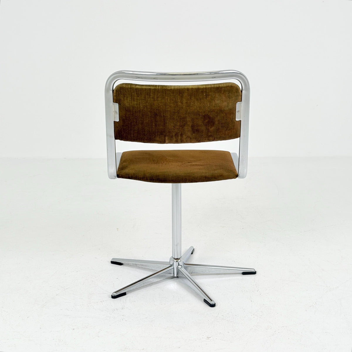 Mid-Century Space Age Swivel Dining Chair by EKA, Chrome & Brown fabric , Germany 1970s