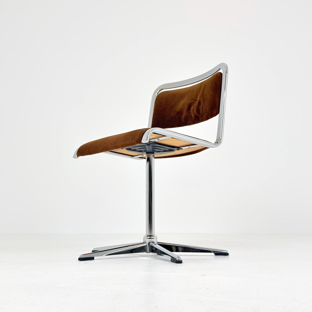 Mid-Century Space Age Swivel Dining Chair by EKA, Chrome & Brown fabric , Germany 1970s